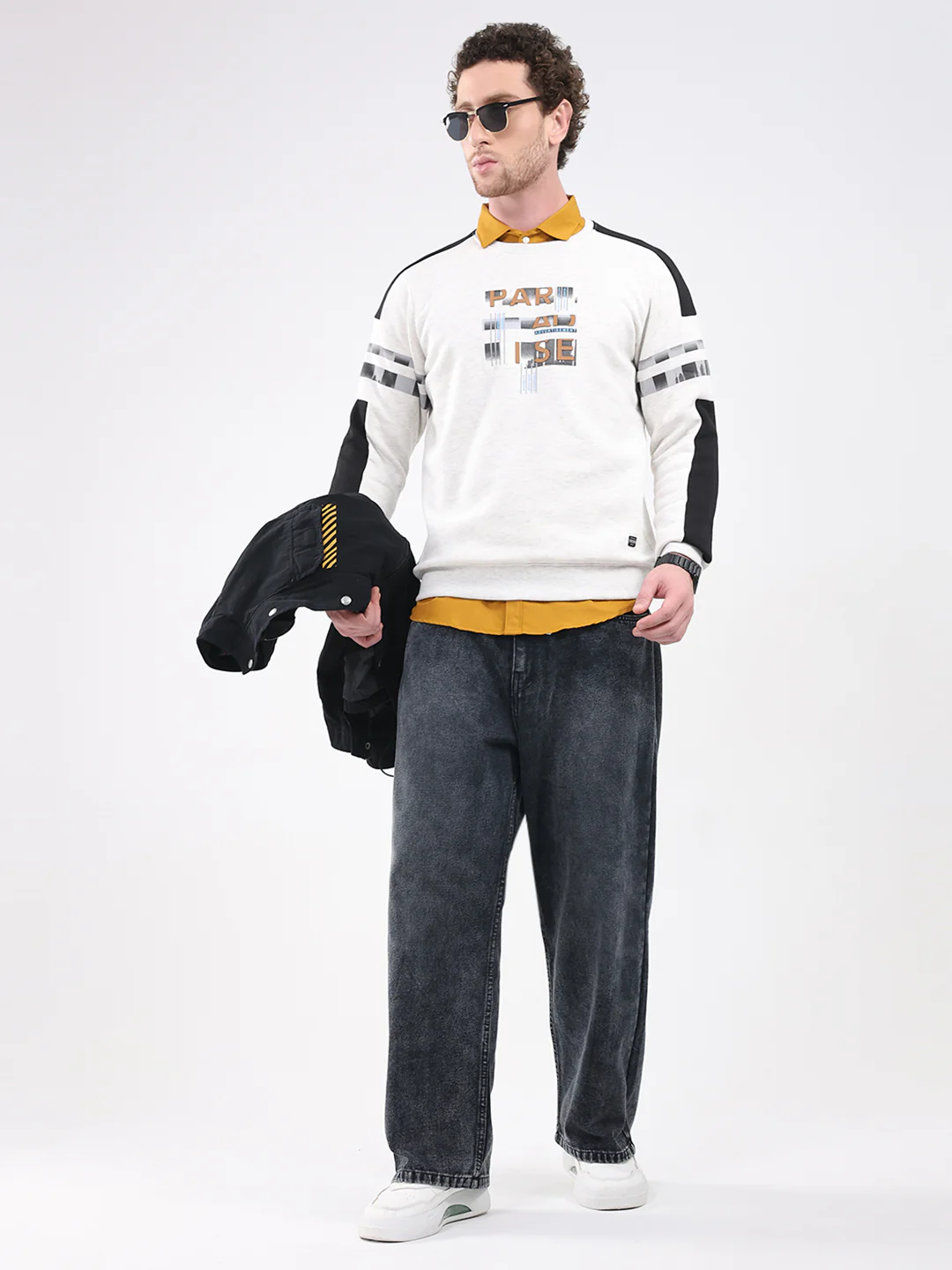 Men Off White Printed Round Neck Full Sleeve Sweatshirt - Image 2