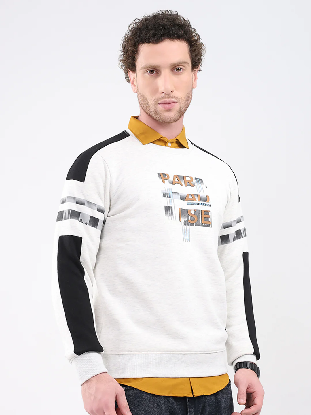 Men Off White Printed Round Neck Full Sleeve Sweatshirt - Image 4