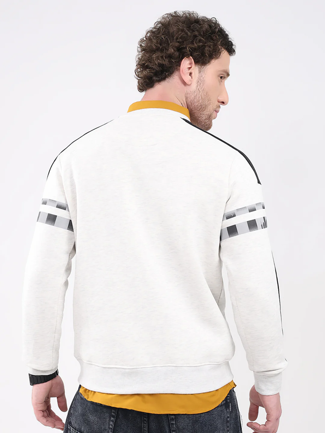Men Off White Printed Round Neck Full Sleeve Sweatshirt - Image 5
