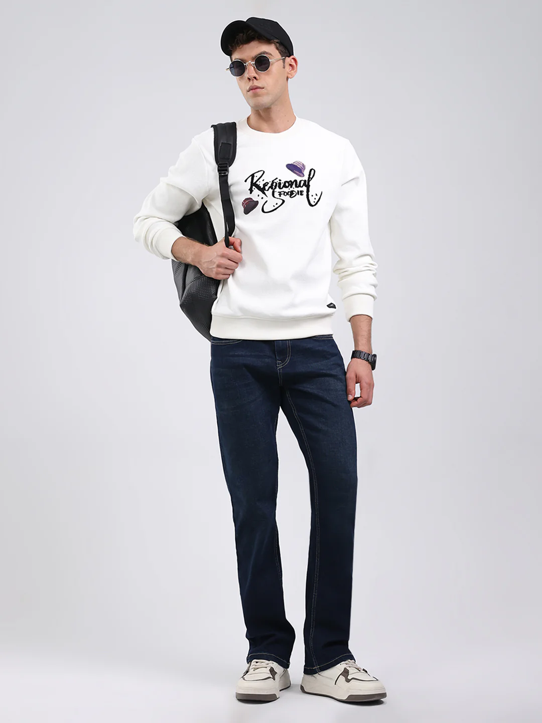 Men Off White Printed Round Neck Full Sleeve Sweatshirt -Super Soft & Extra Warm (Bonded Fabric) - Image 2