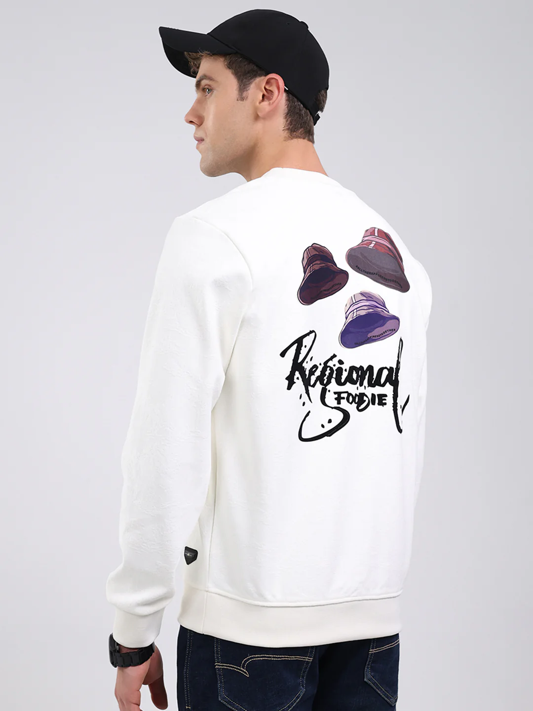 Men Off White Printed Round Neck Full Sleeve Sweatshirt -Super Soft & Extra Warm (Bonded Fabric) - Image 5