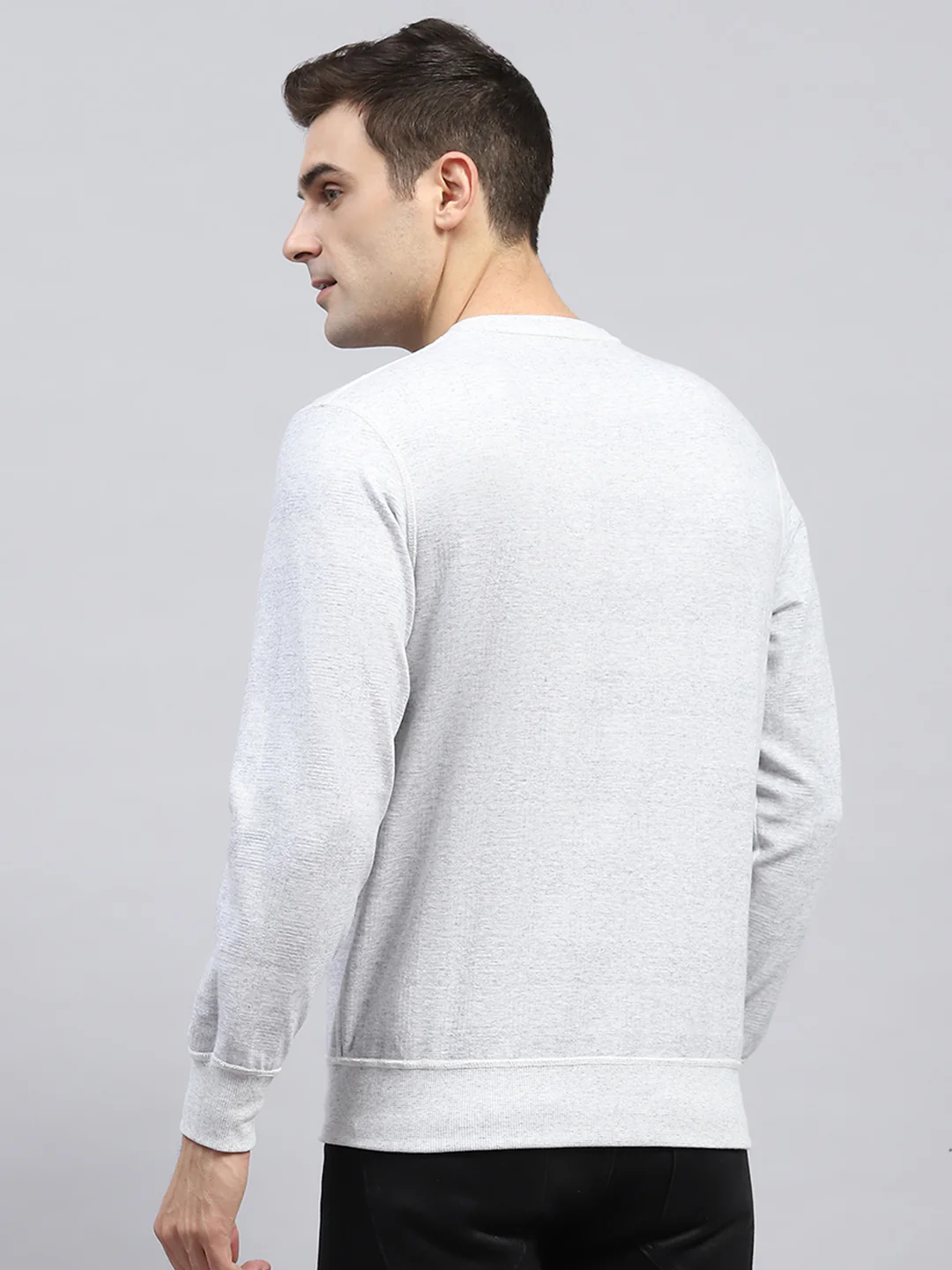 Men Off White Printed Round Neck Full Sleeve Winter T-Shirt - Image 9