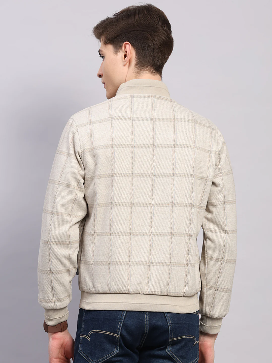 Men Off White Solid Collar Full Sleeve Jacket - Image 9
