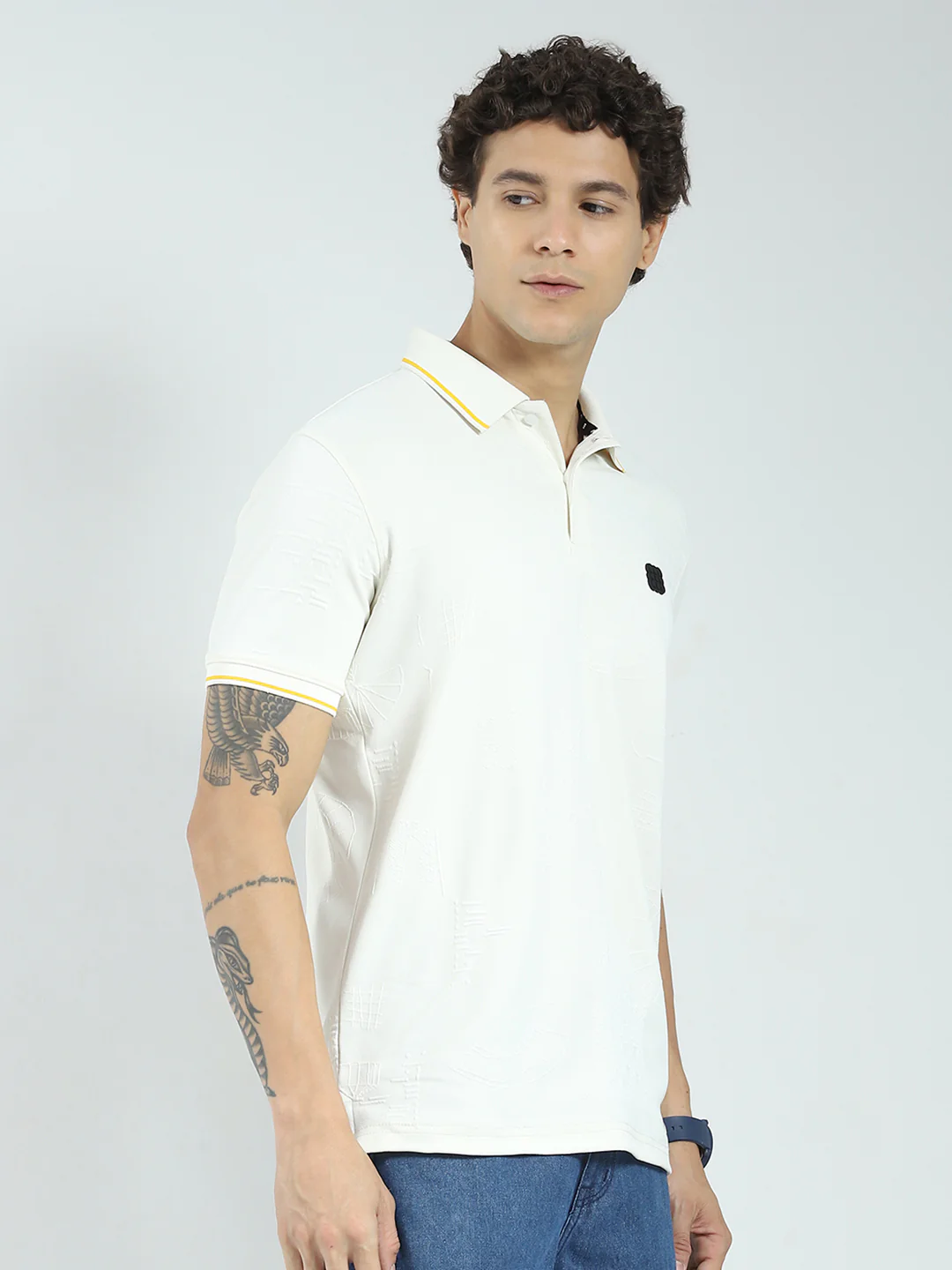 Rock.it Men Off White Solid Collar Half Sleeve T-Shirt - Image 4