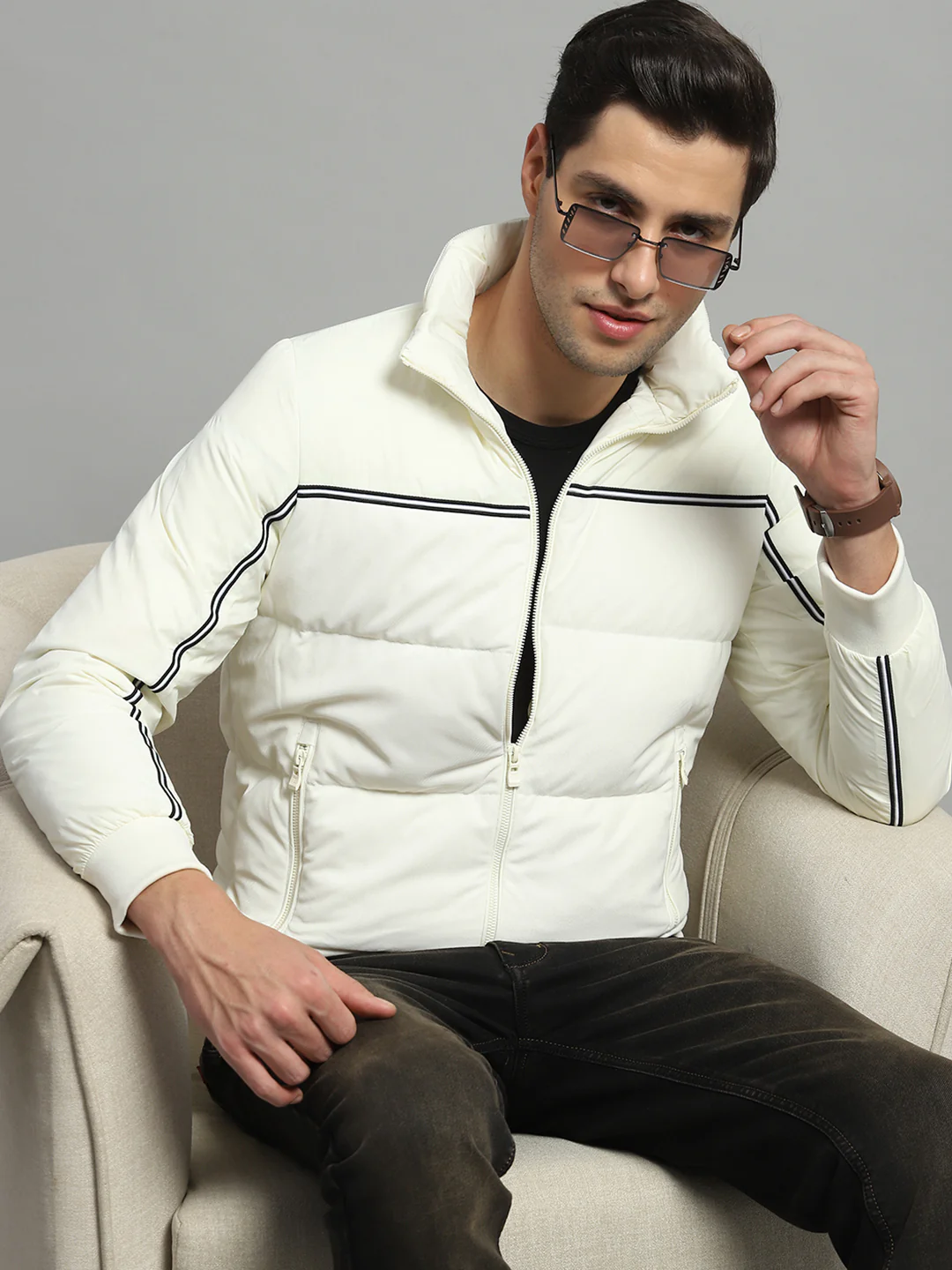 Luxuria Men Off White Solid Detachable Hood Full Sleeve Jacket - Image 6