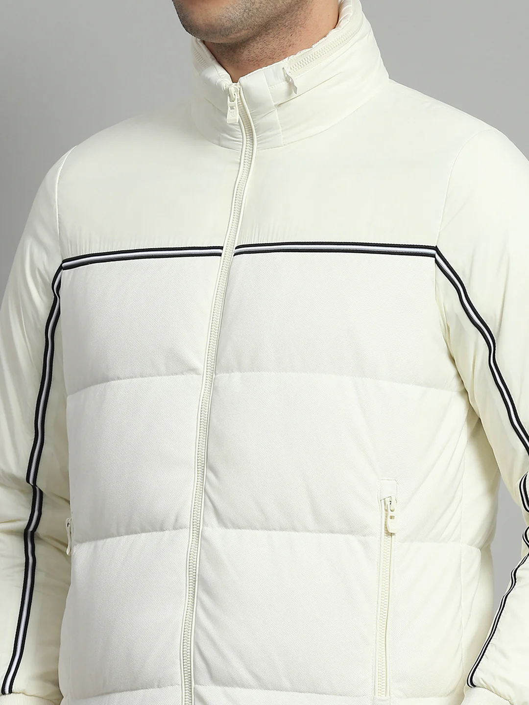 Luxuria Men Off White Solid Detachable Hood Full Sleeve Jacket - Image 7
