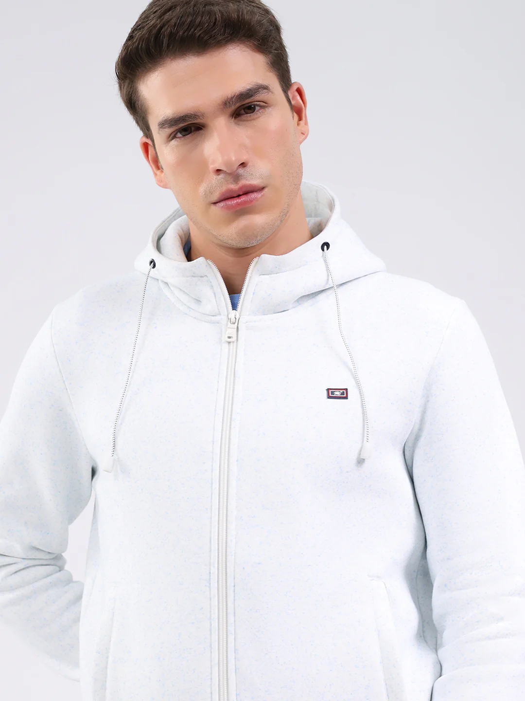 Men Off White Solid Hooded Full Sleeve Sweatshirt - Image 7