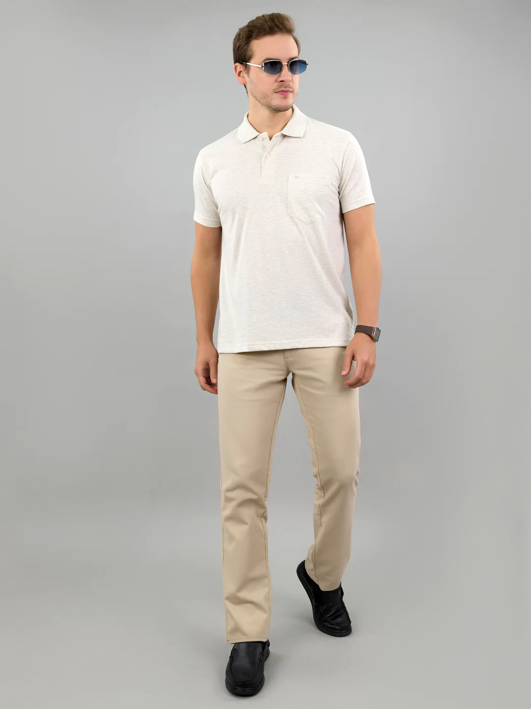 Men Off White Solid Polo Collar Half Sleeve T-Shirt - Image 6