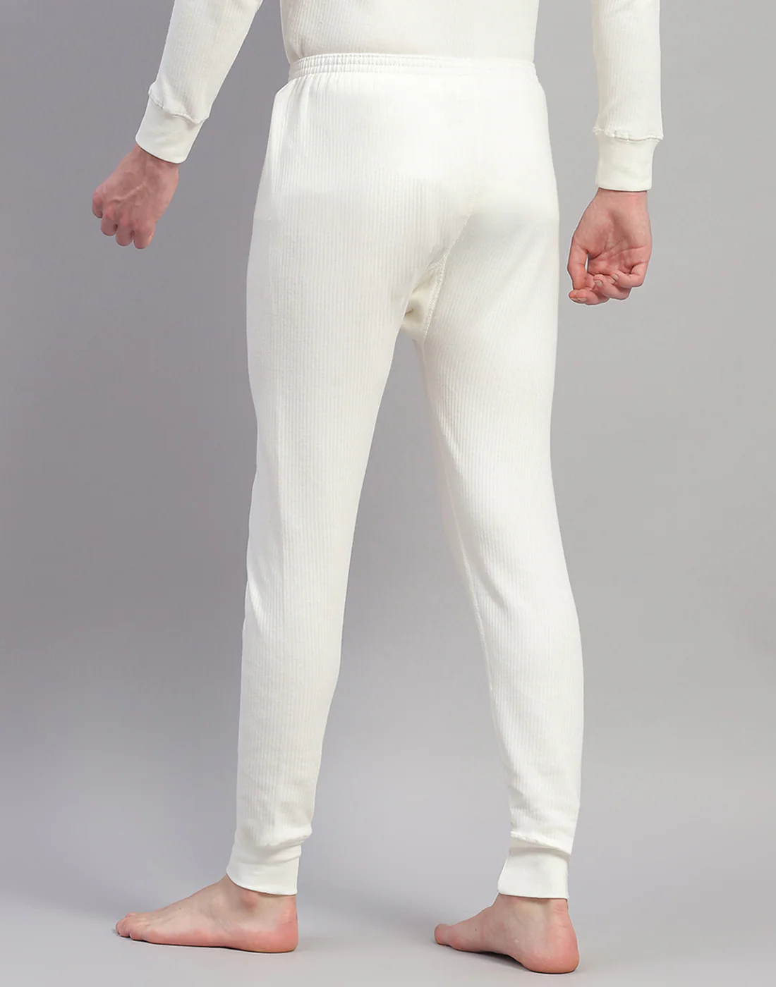Men Off White Solid Thermal Lower - Image 5