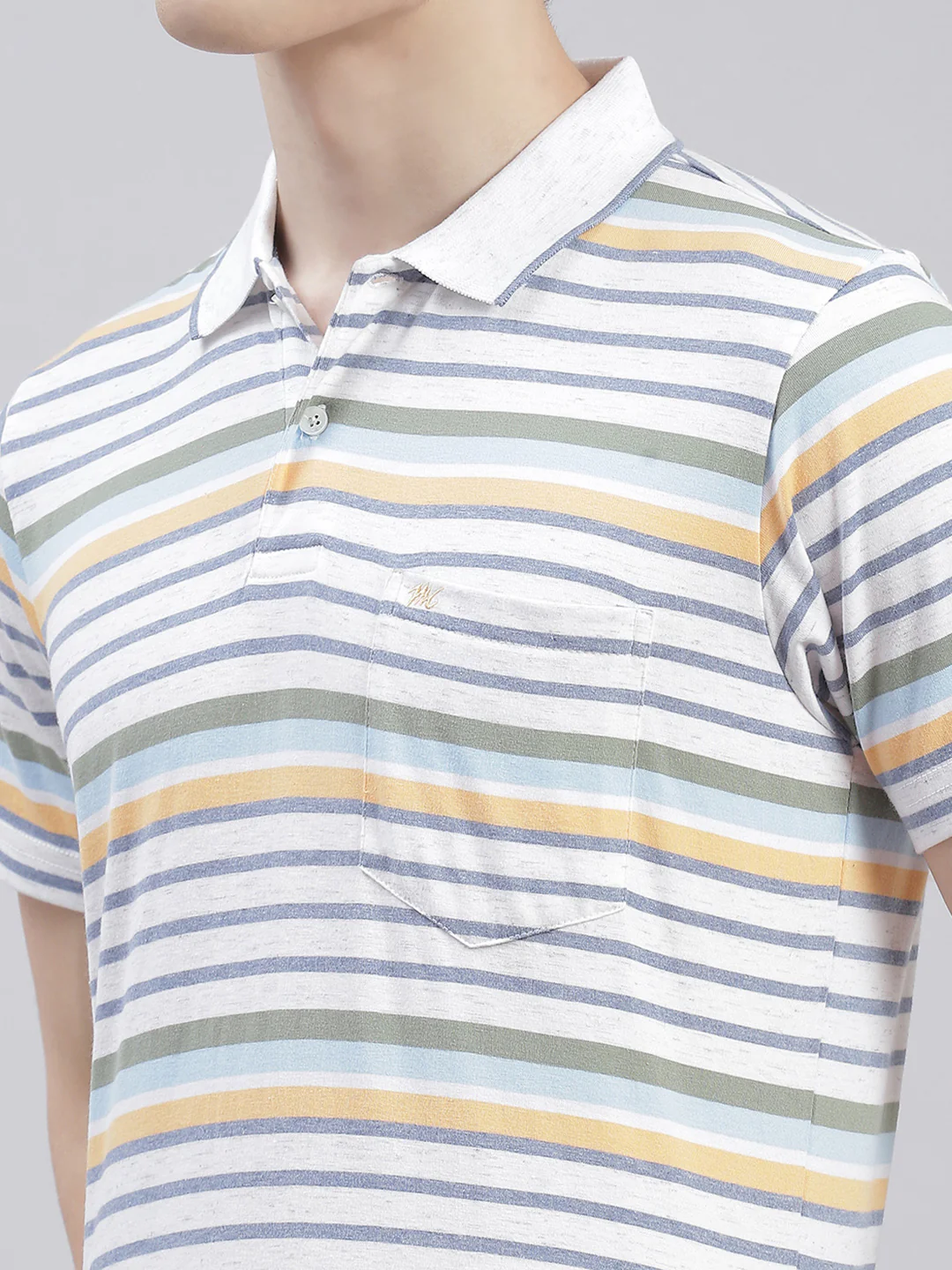 Men Off White Stripe Collar Half Sleeve T-Shirts - Image 6