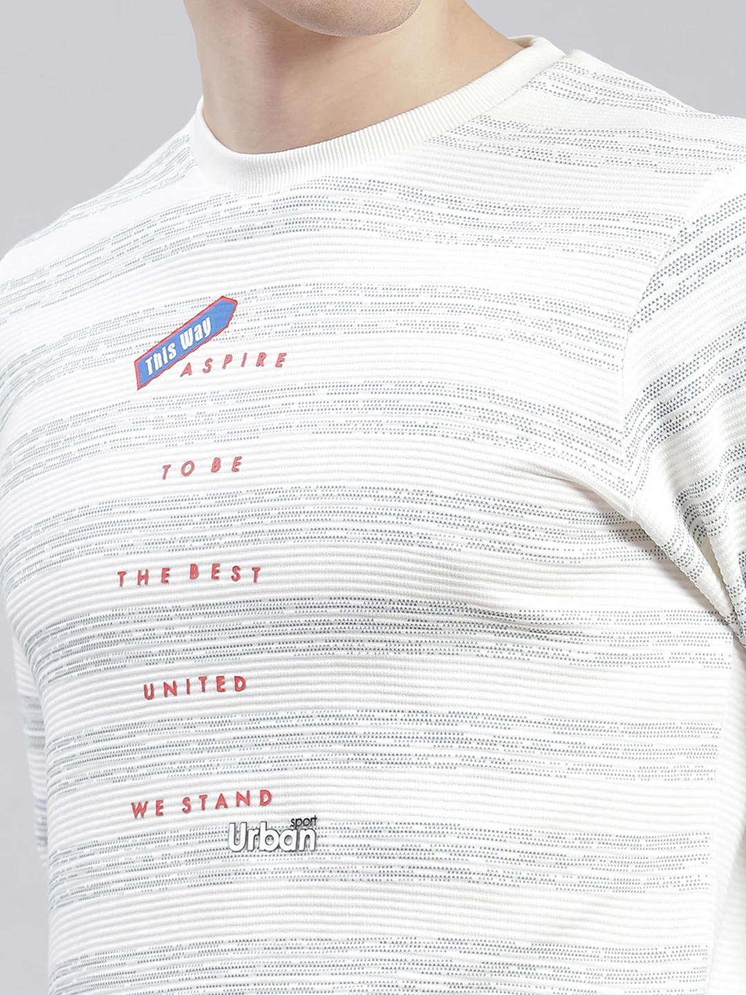 Men Off White Stripe Round Neck Full Sleeve Sweatshirts - Image 6