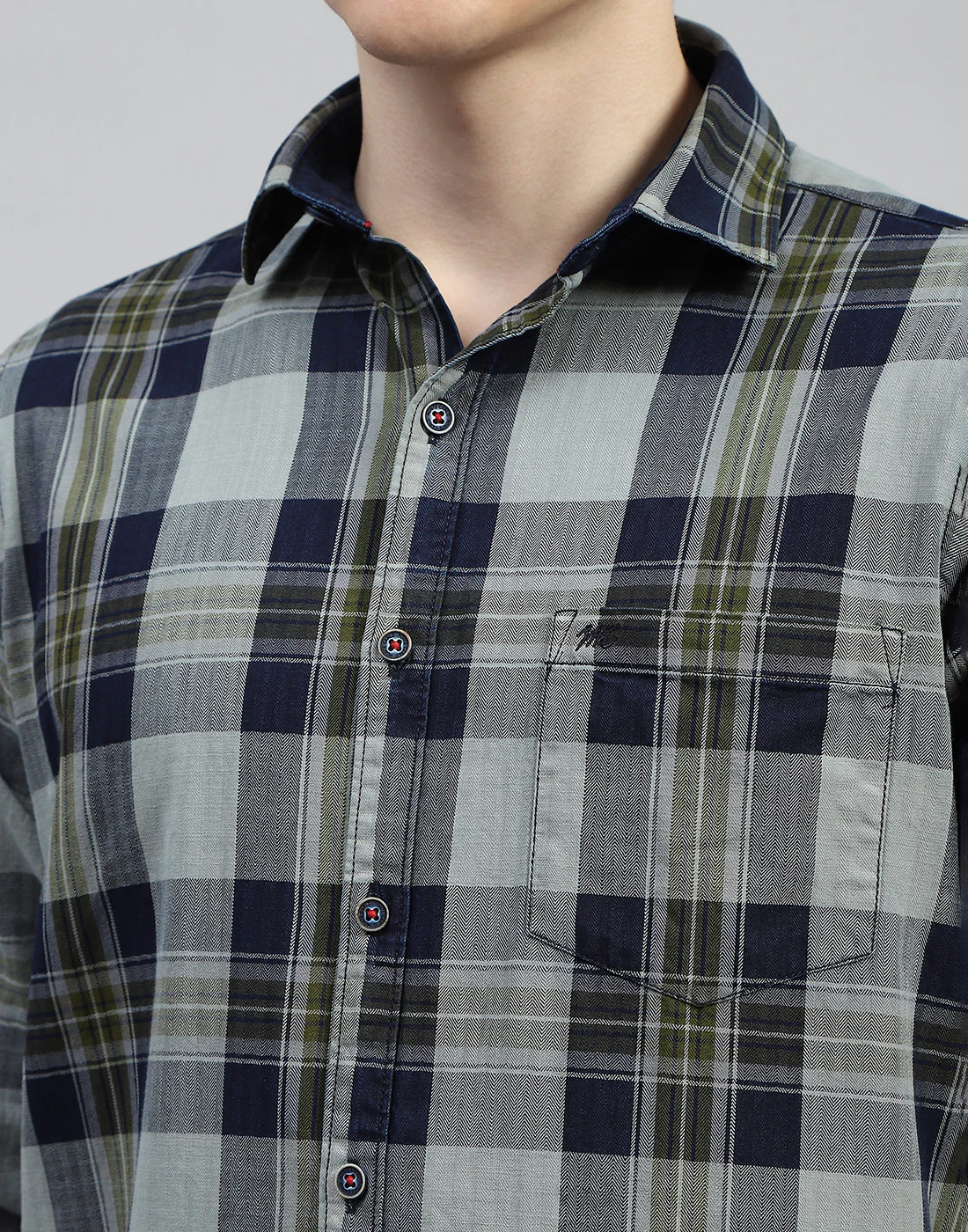 Men Olive Check Collar Full Sleeve Shirt - Image 6