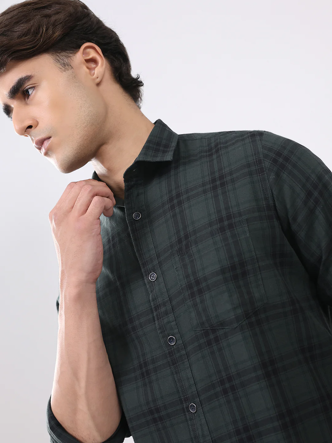 Men Olive Check Collar Full Sleeve Shirt - Image 7