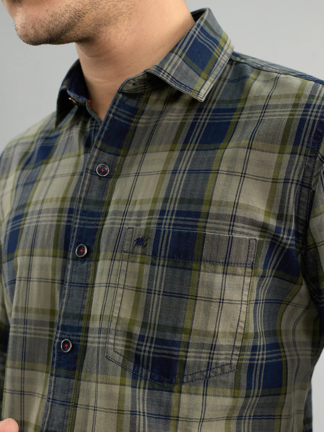 Men Olive Check Collar Full Sleeve Shirt - Image 5
