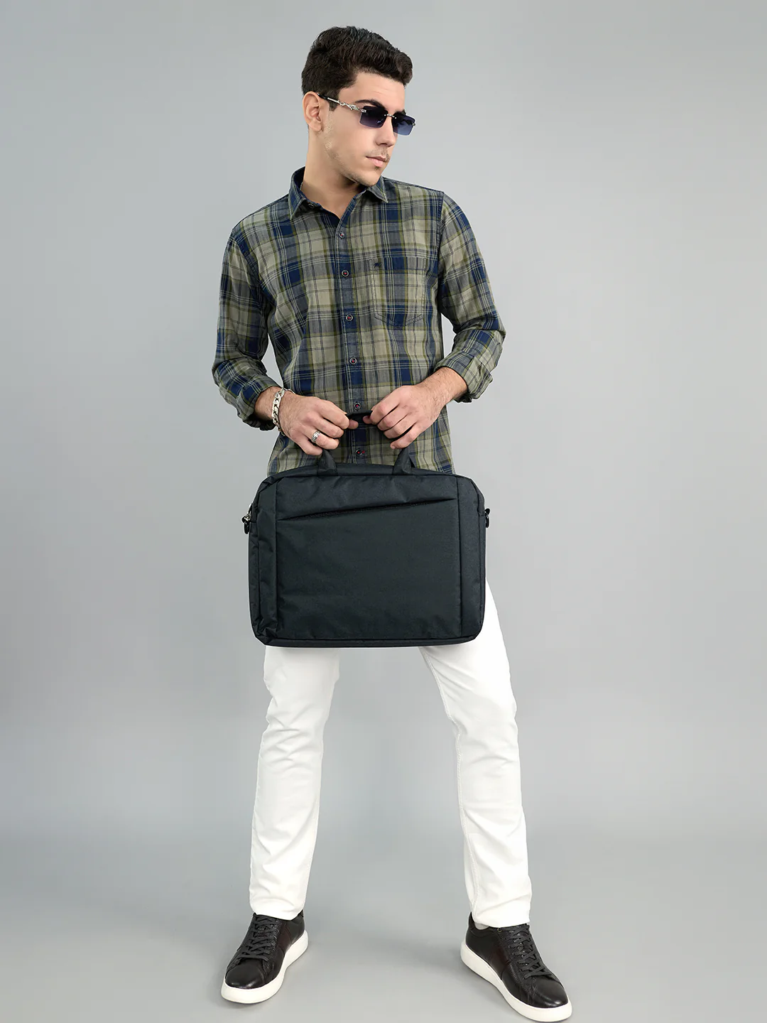 Men Olive Check Collar Full Sleeve Shirt - Image 6