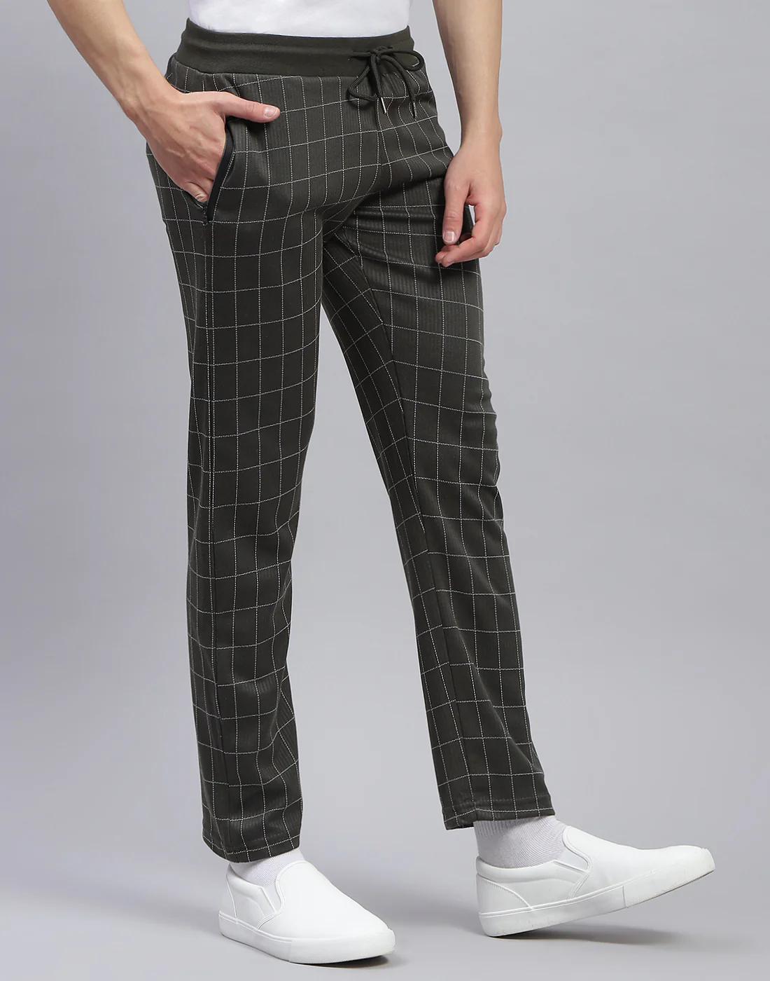 Men Olive Check Regular Fit Lower - Image 4