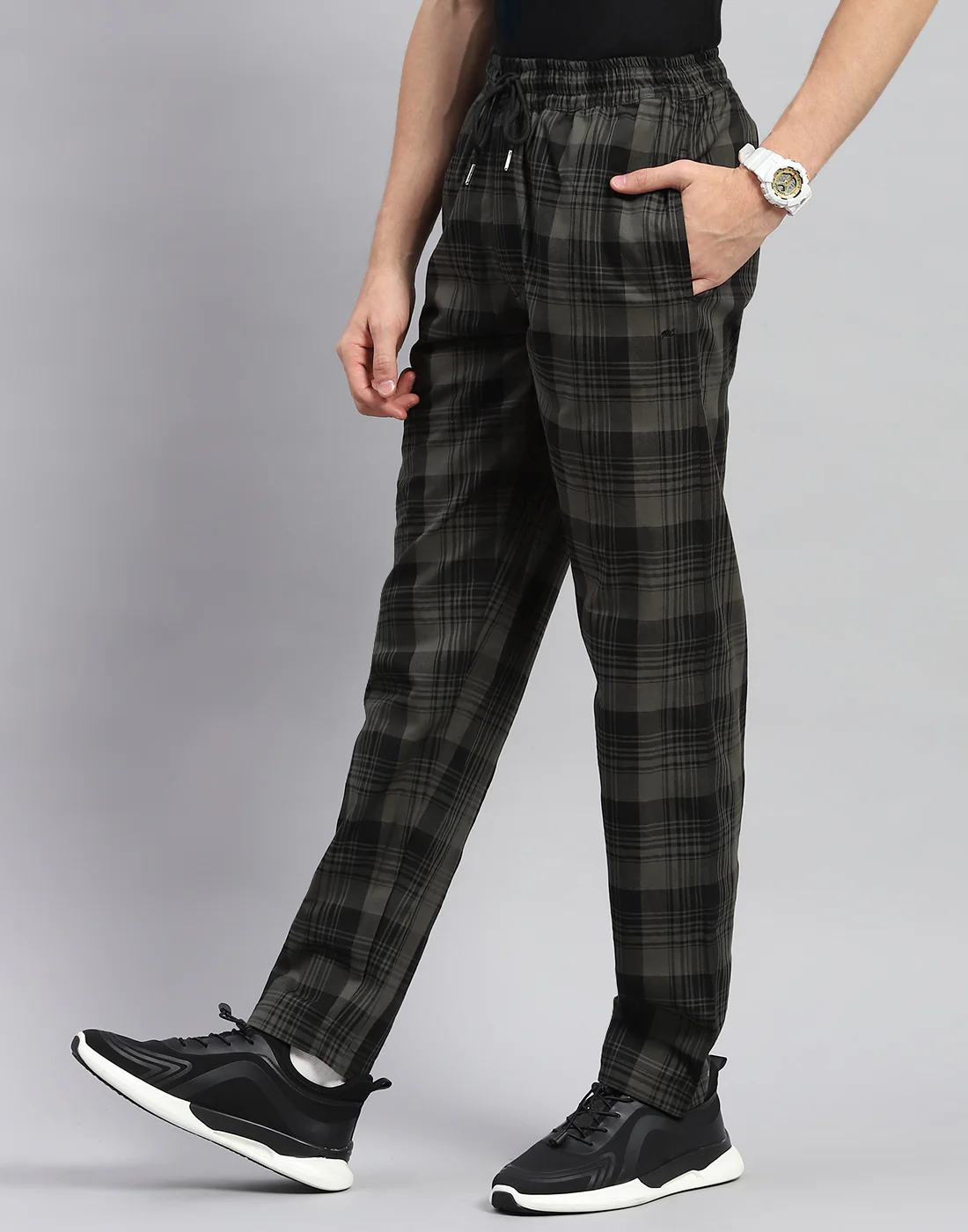 Men Olive Check Regular Fit Lower - Image 3