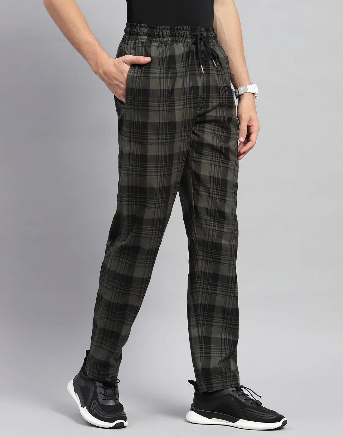 Men Olive Check Regular Fit Lower - Image 4