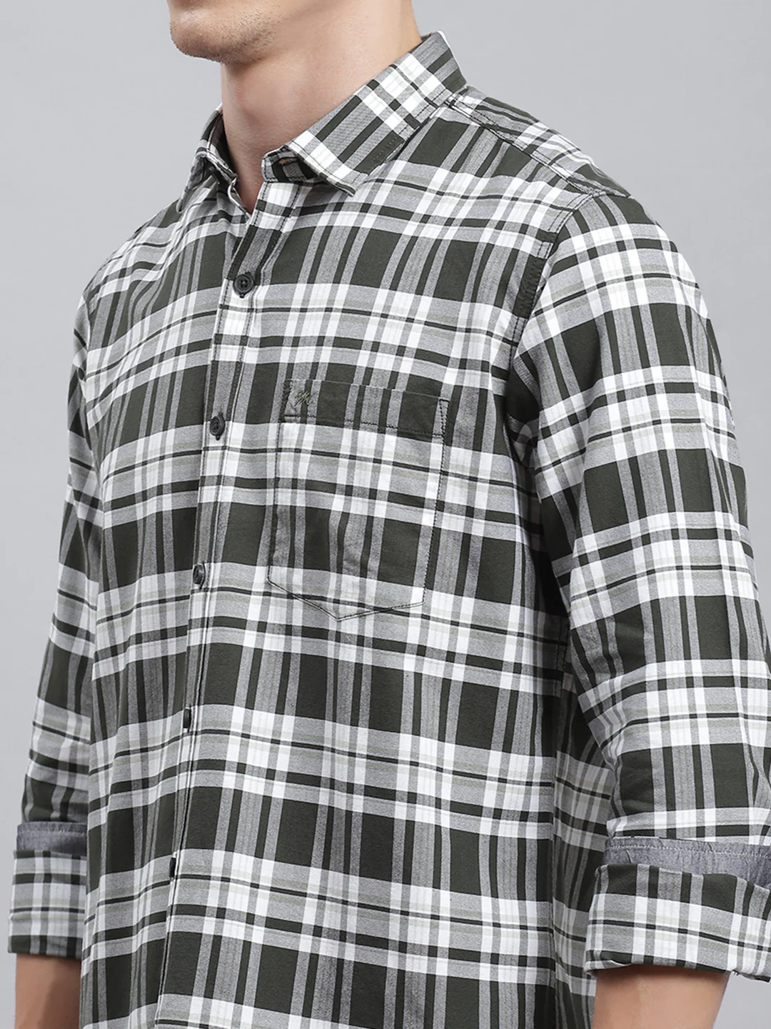 Men Olive Check Shirt - Image 6