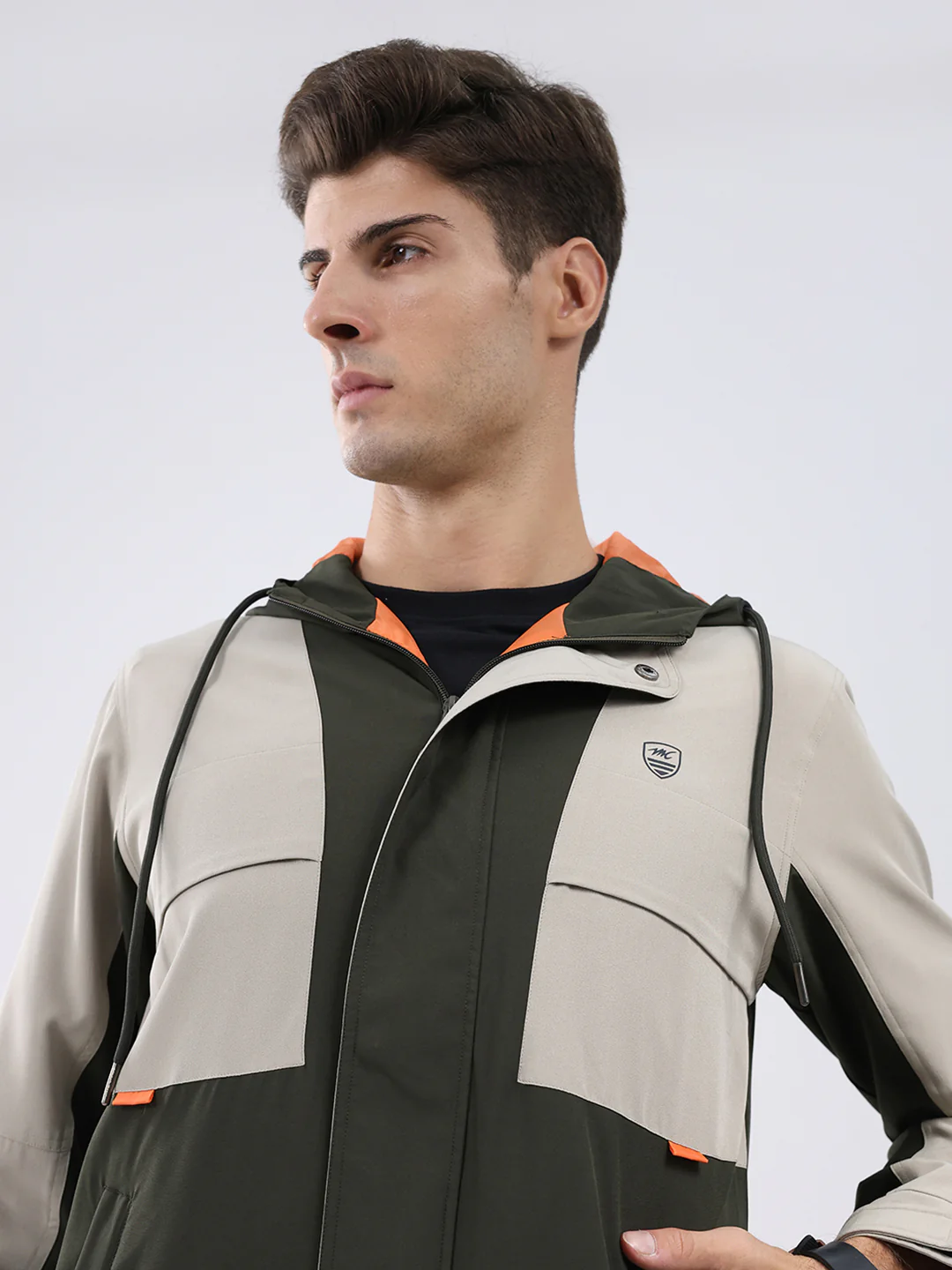 Men Olive Colourblocked Hooded Full Sleeve Jacket - Image 7