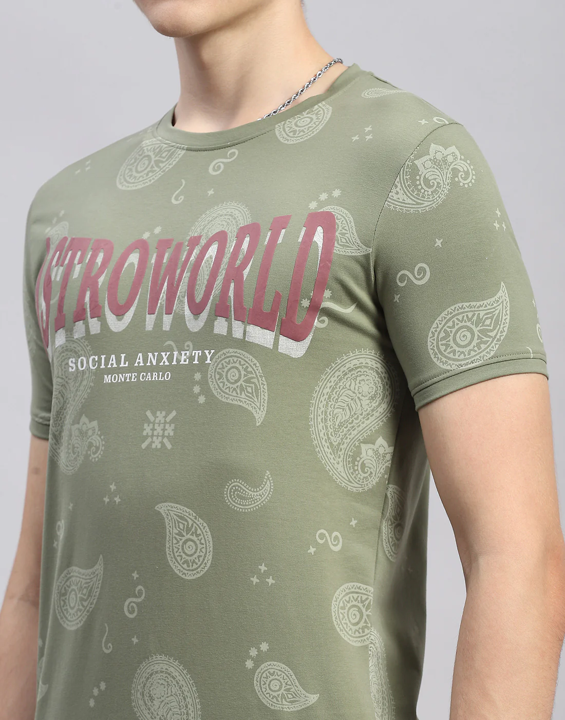 Men Olive Floral Print Collar Half Sleeve T-Shirt - Image 7