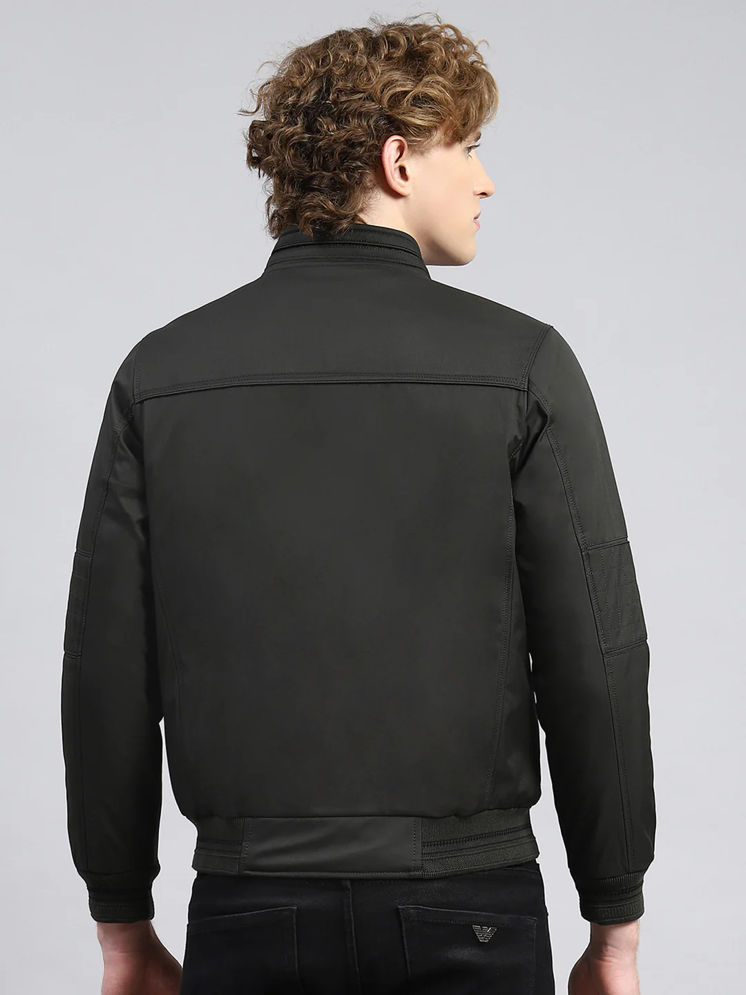 Men Olive Plain Jacket - Image 5