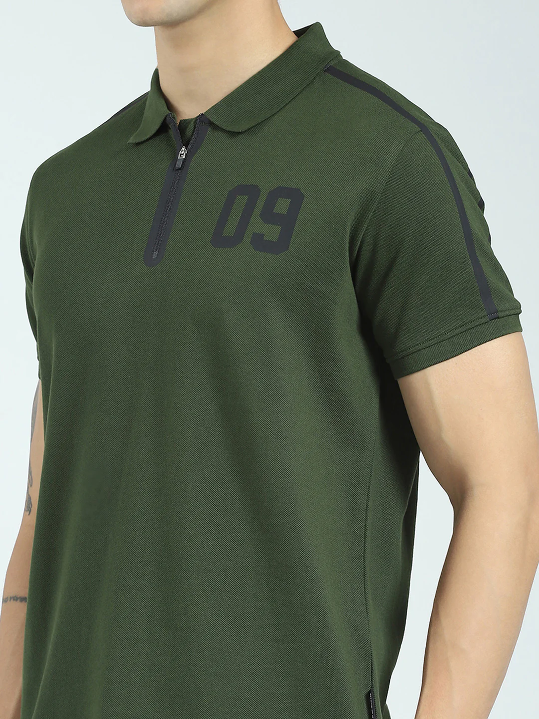 Rock.it Men Olive Printed Collar Half Sleeve T-Shirt - Image 7