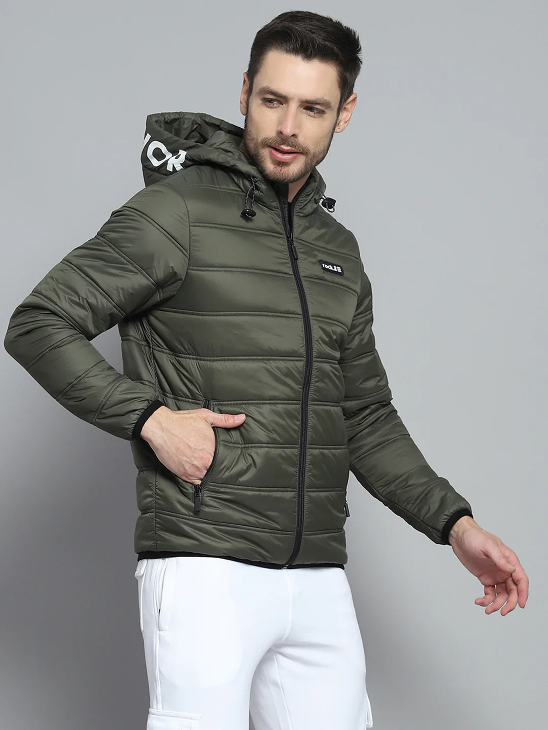 Rock.it Men Olive Printed Hooded Full Sleeve Jacket - Image 4