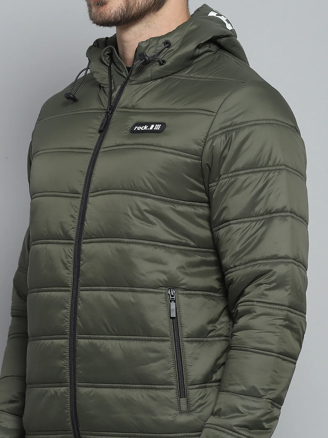 Rock.it Men Olive Printed Hooded Full Sleeve Jacket - Image 7