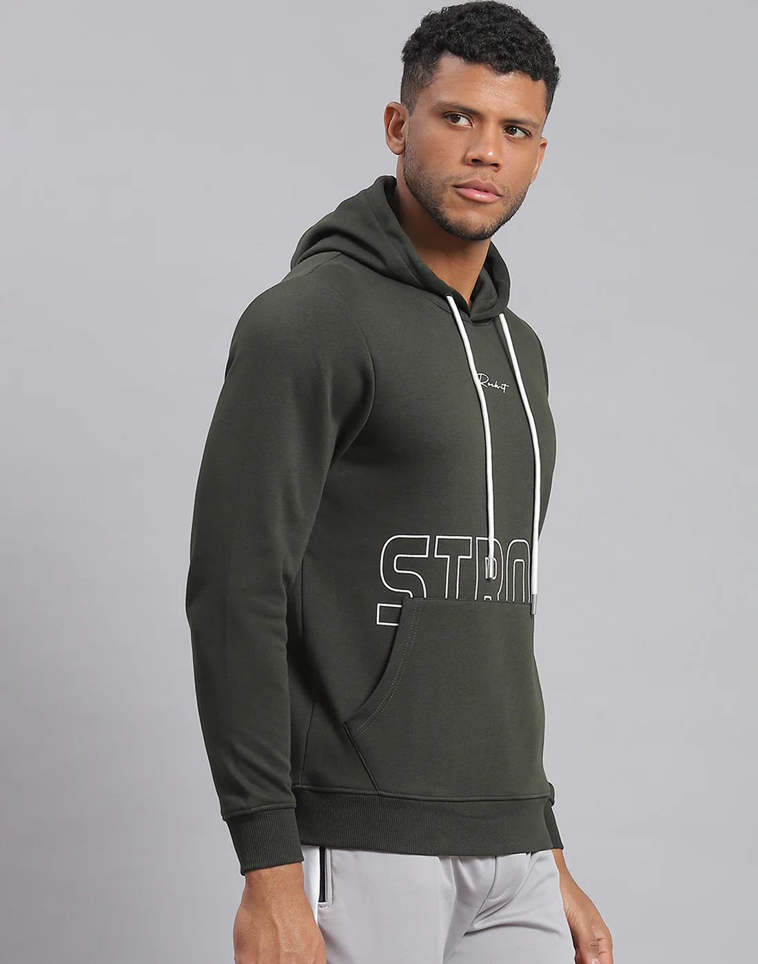 Rock.it Men Olive Printed Hooded Full Sleeve Sweatshirt - Image 4