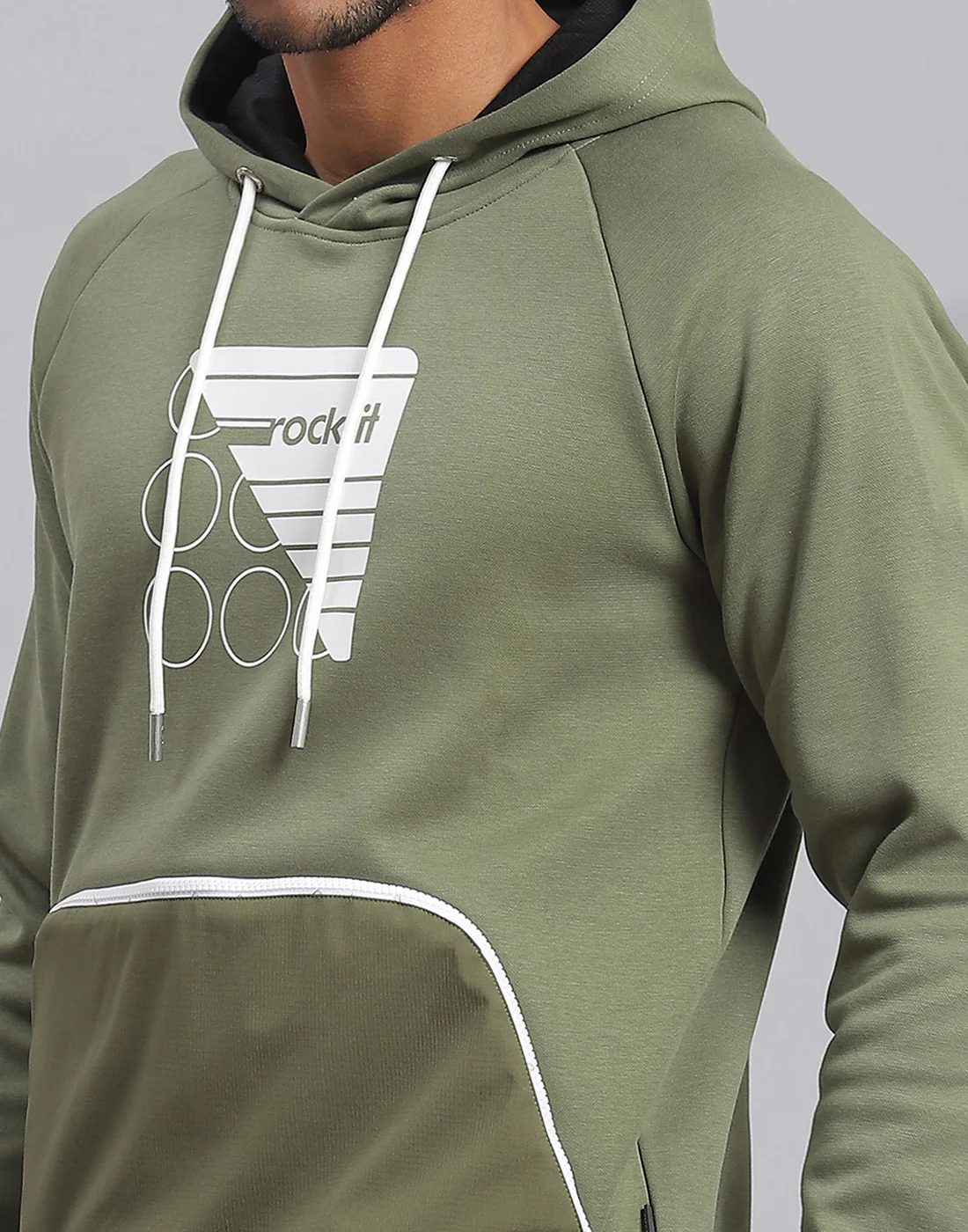 Rock.it Men Olive Printed Hooded Full Sleeve Sweatshirt - Image 7