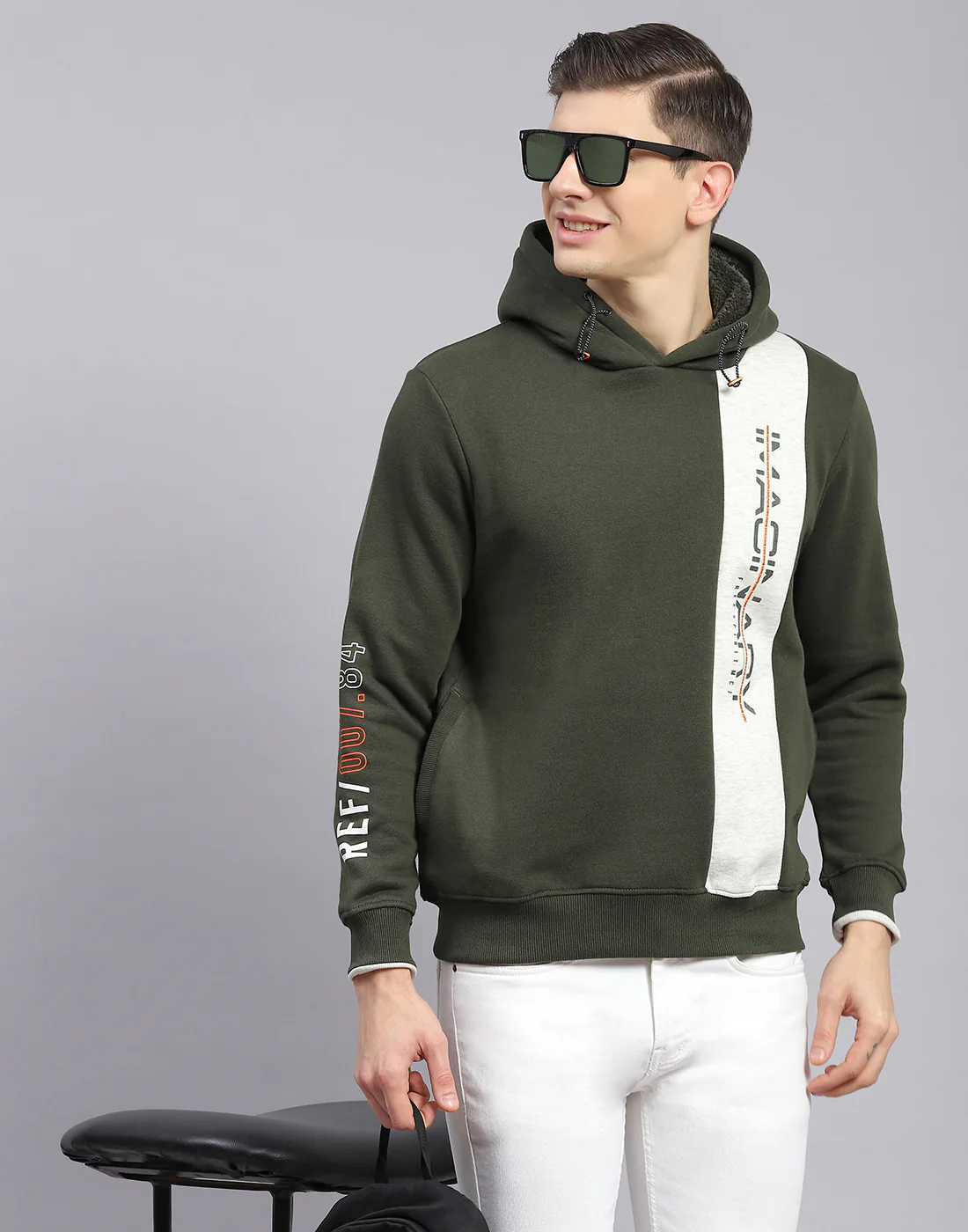 Men Olive Printed Hooded Full Sleeve Sweatshirt - Image 2