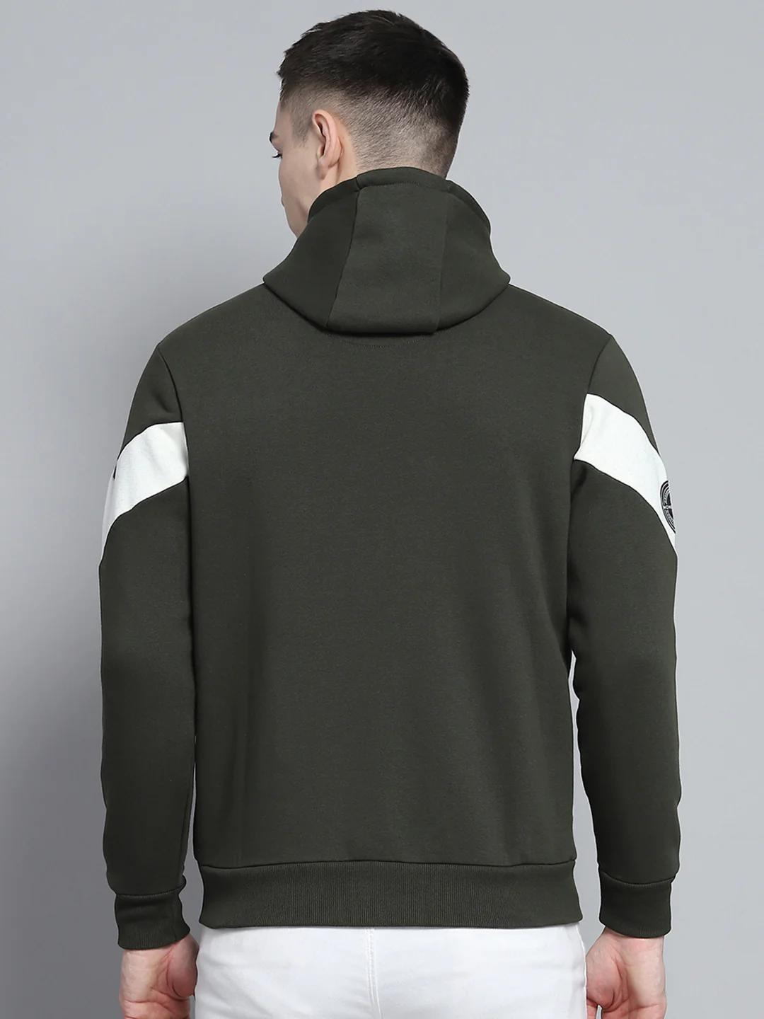 Men Olive Printed Hooded Full Sleeve Sweatshirt - Image 5