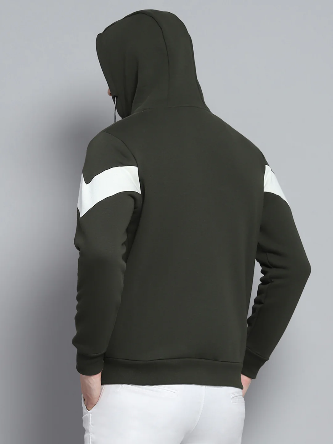Men Olive Printed Hooded Full Sleeve Sweatshirt - Image 6