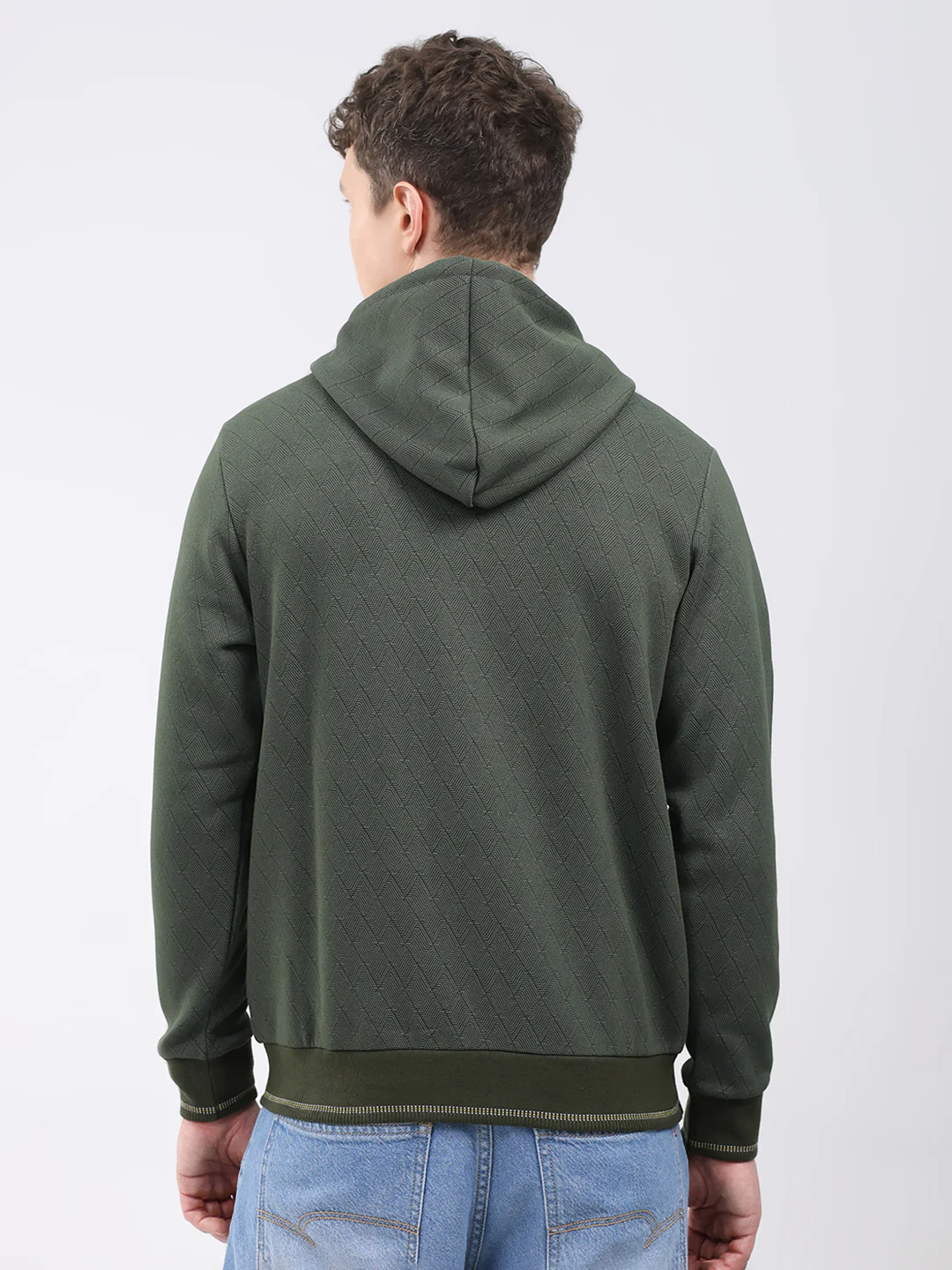 Men Olive Printed Hooded Full Sleeve Sweatshirt - Image 5