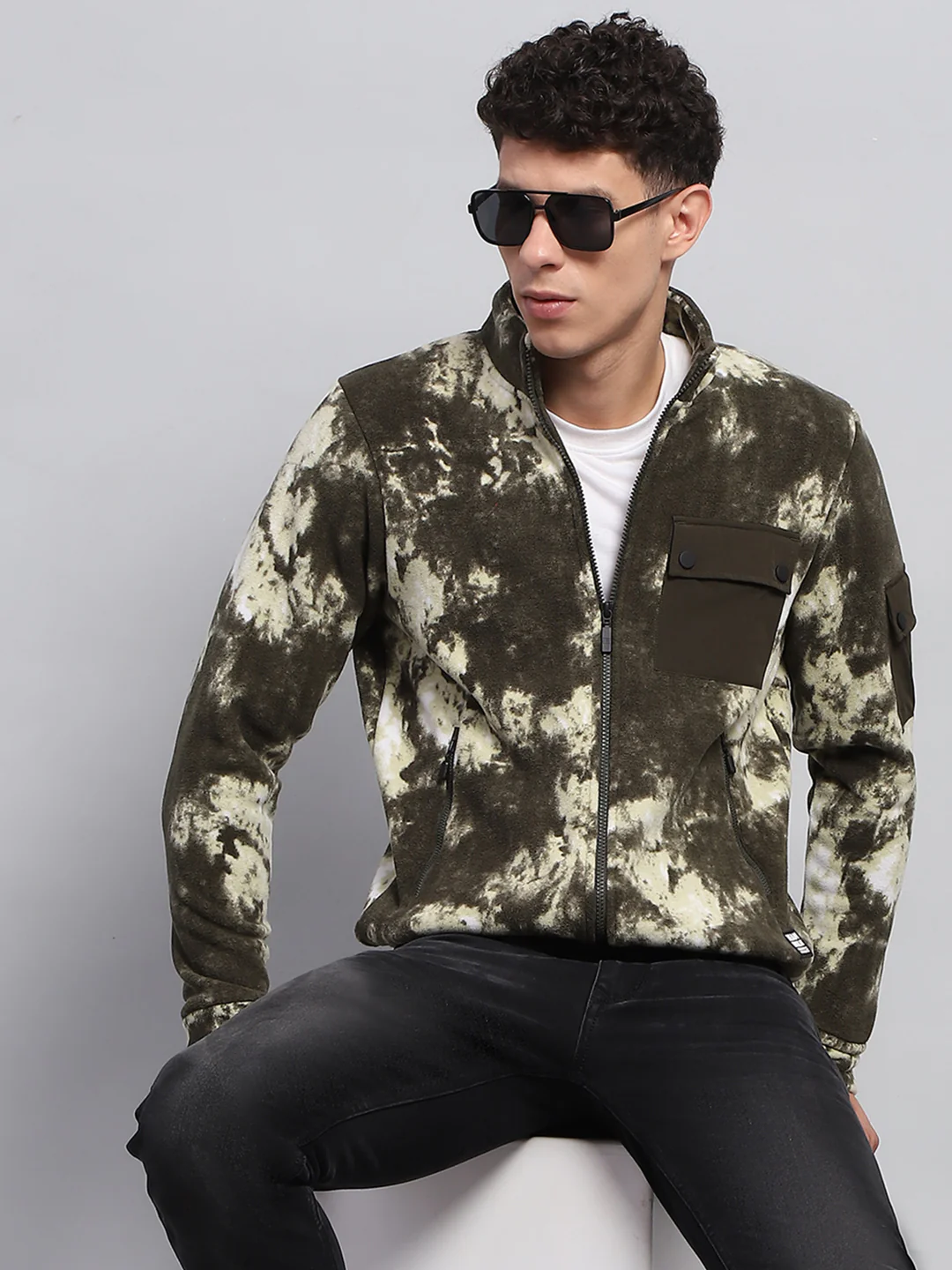 Rock.it Men Olive Printed Mock Neck Full Sleeve Sweatshirt - Image 6