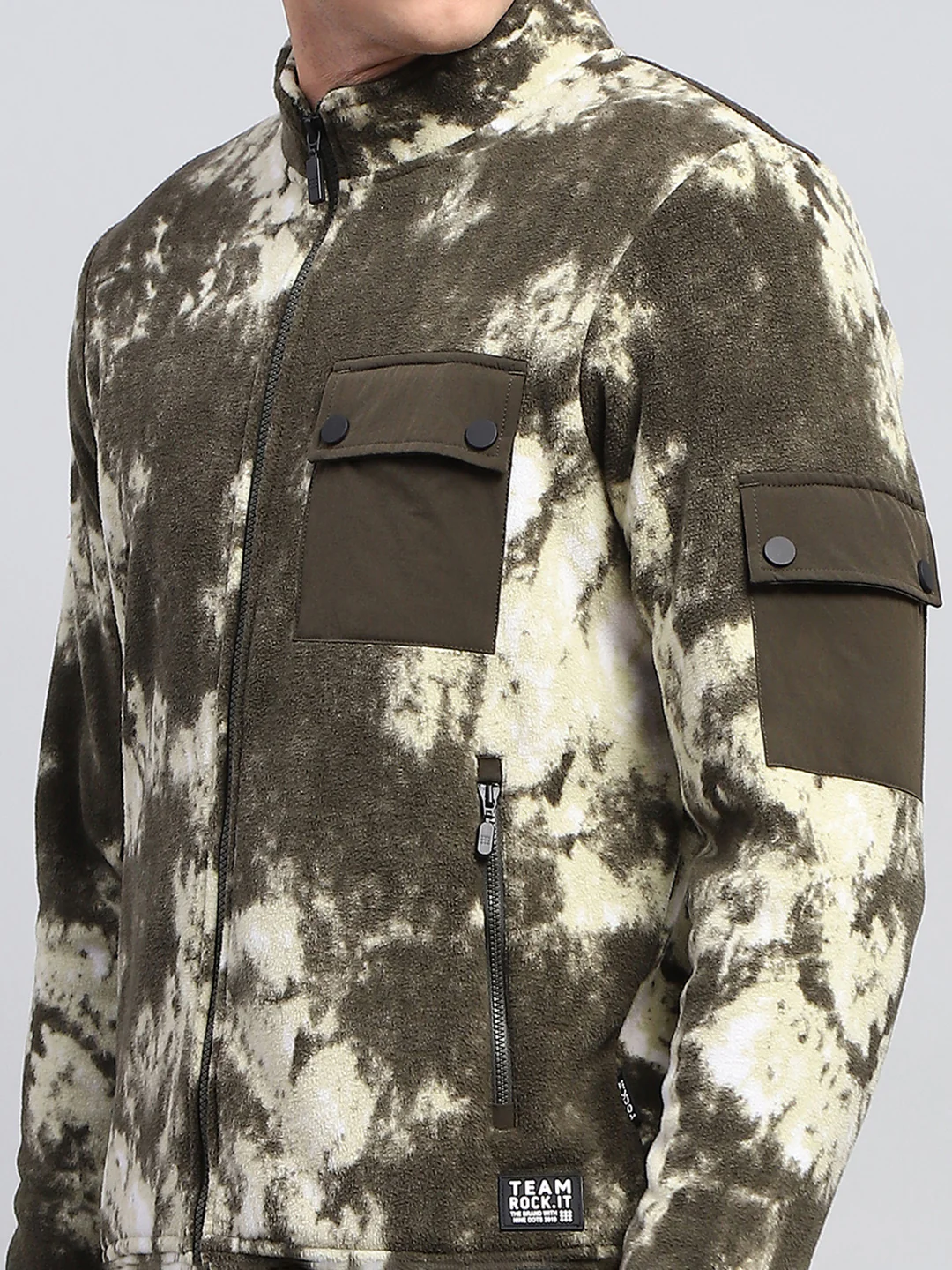 Rock.it Men Olive Printed Mock Neck Full Sleeve Sweatshirt - Image 7