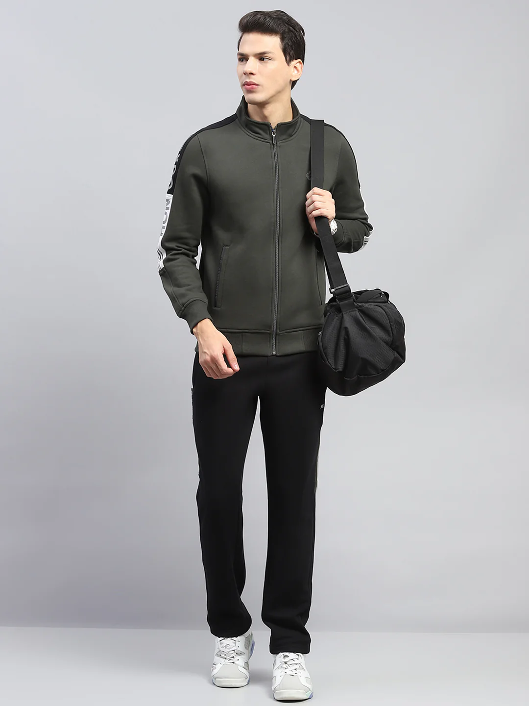 Men Olive Printed Mock Neck Full Sleeve Winter Tracksuit - Image 2