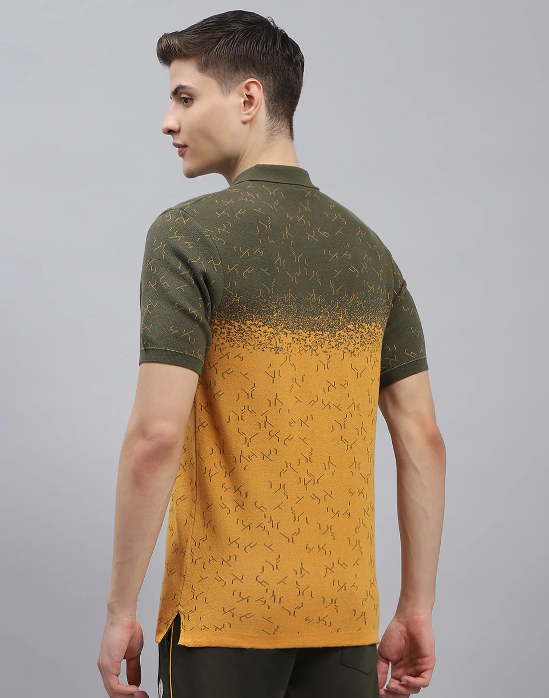 Men Olive Printed Polo Collar Half Sleeve T-Shirt - Image 5