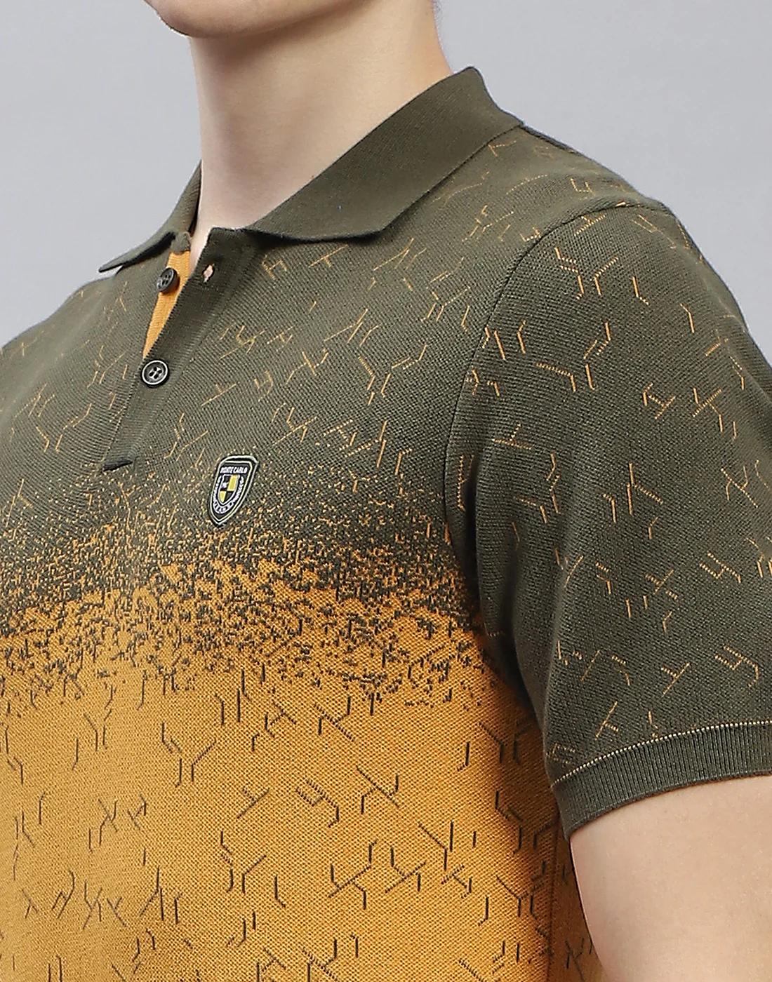 Men Olive Printed Polo Collar Half Sleeve T-Shirt - Image 6