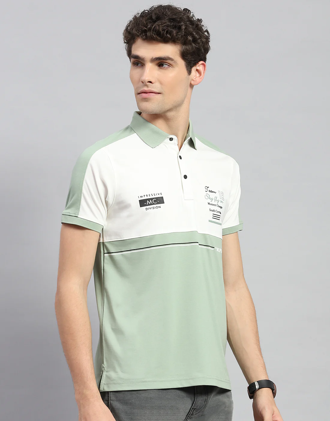 Men Olive Printed Polo Collar Half Sleeve T-Shirt - Image 4