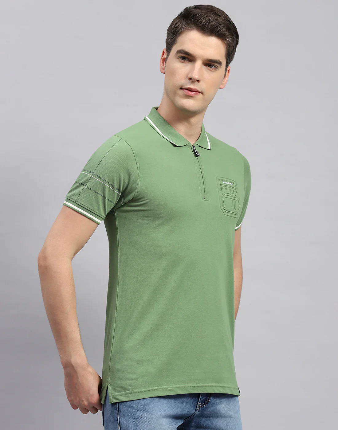 Men Olive Printed Polo Collar Half Sleeve T-Shirt - Image 4