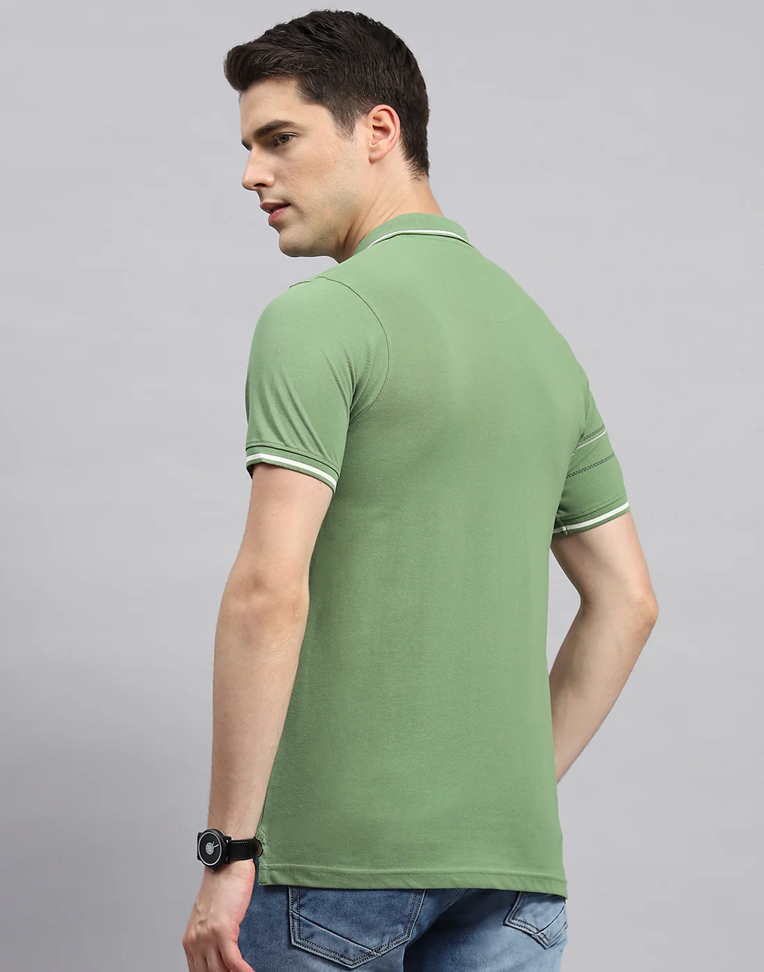 Men Olive Printed Polo Collar Half Sleeve T-Shirt - Image 5