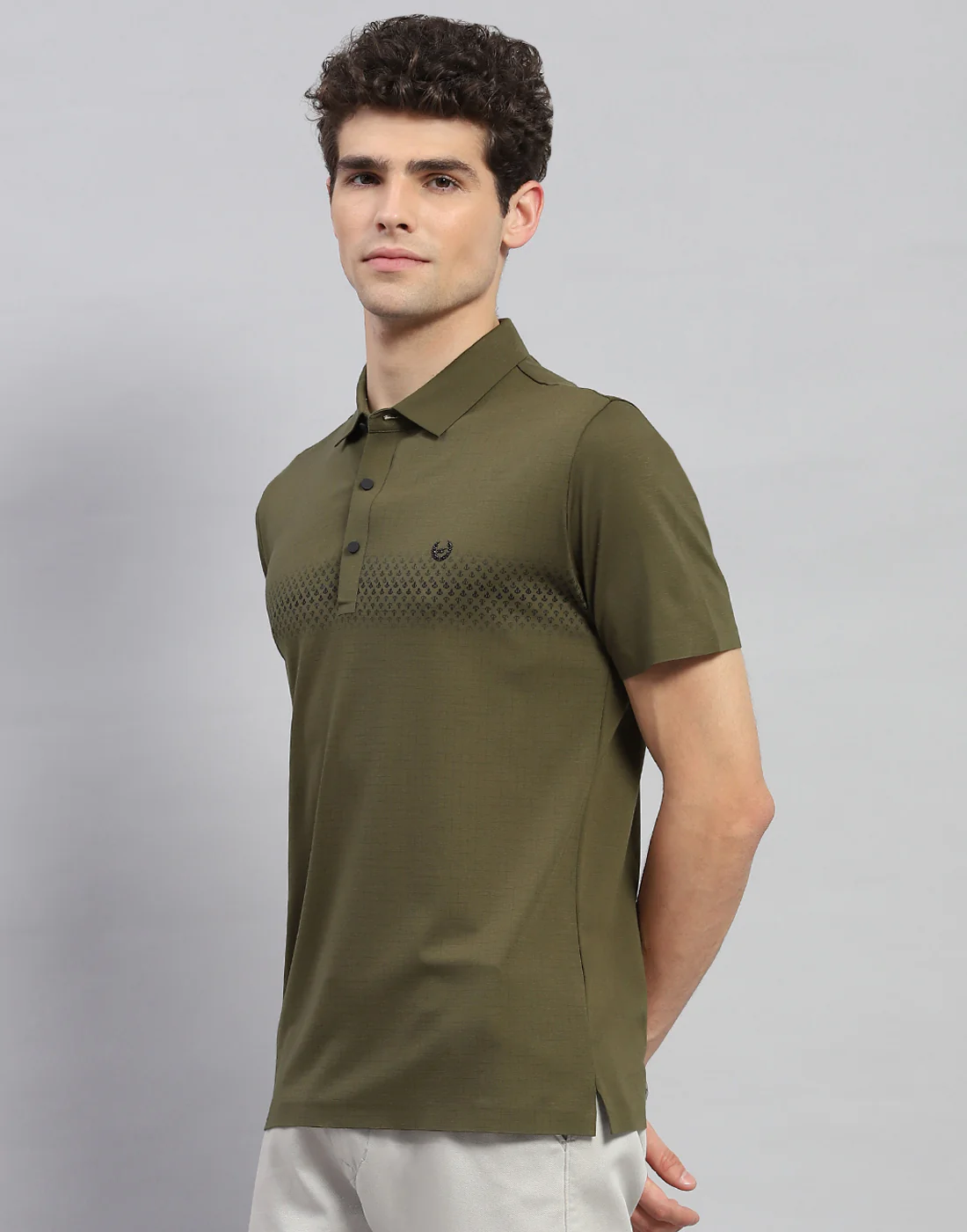 Men Olive Printed Polo Collar Half Sleeve T-Shirt - Image 3