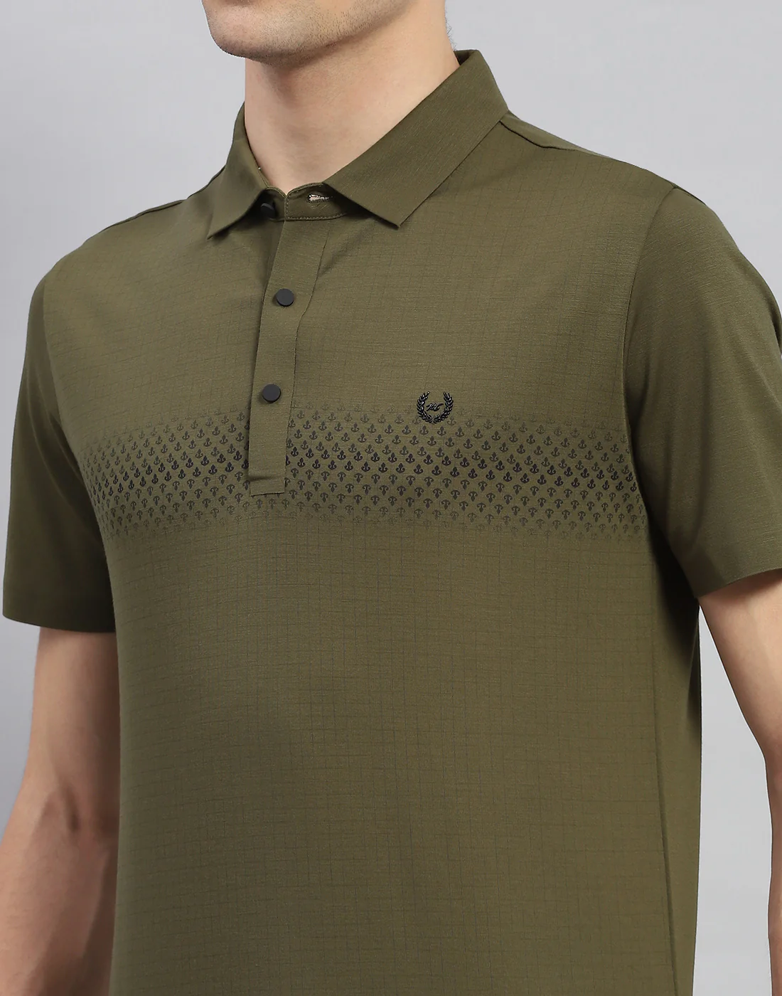 Men Olive Printed Polo Collar Half Sleeve T-Shirt - Image 6