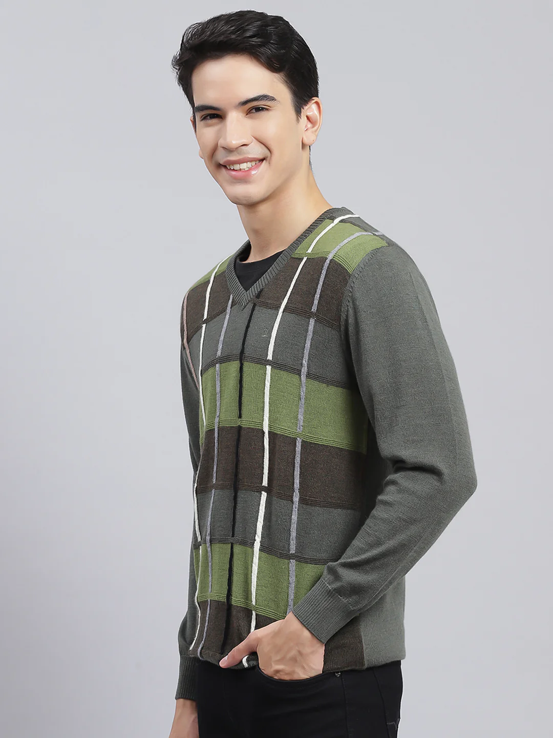 Men Olive Printed Pure wool Pullover - Image 4