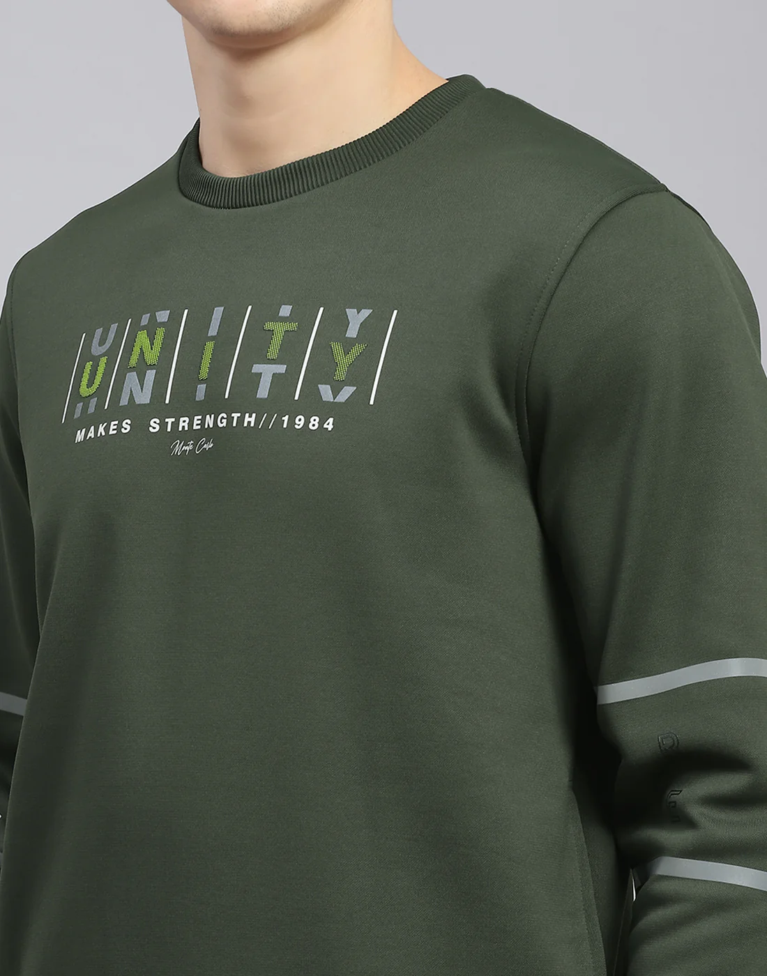 Men Olive Printed Round Neck Full Sleeve Sweatshirt - Image 8