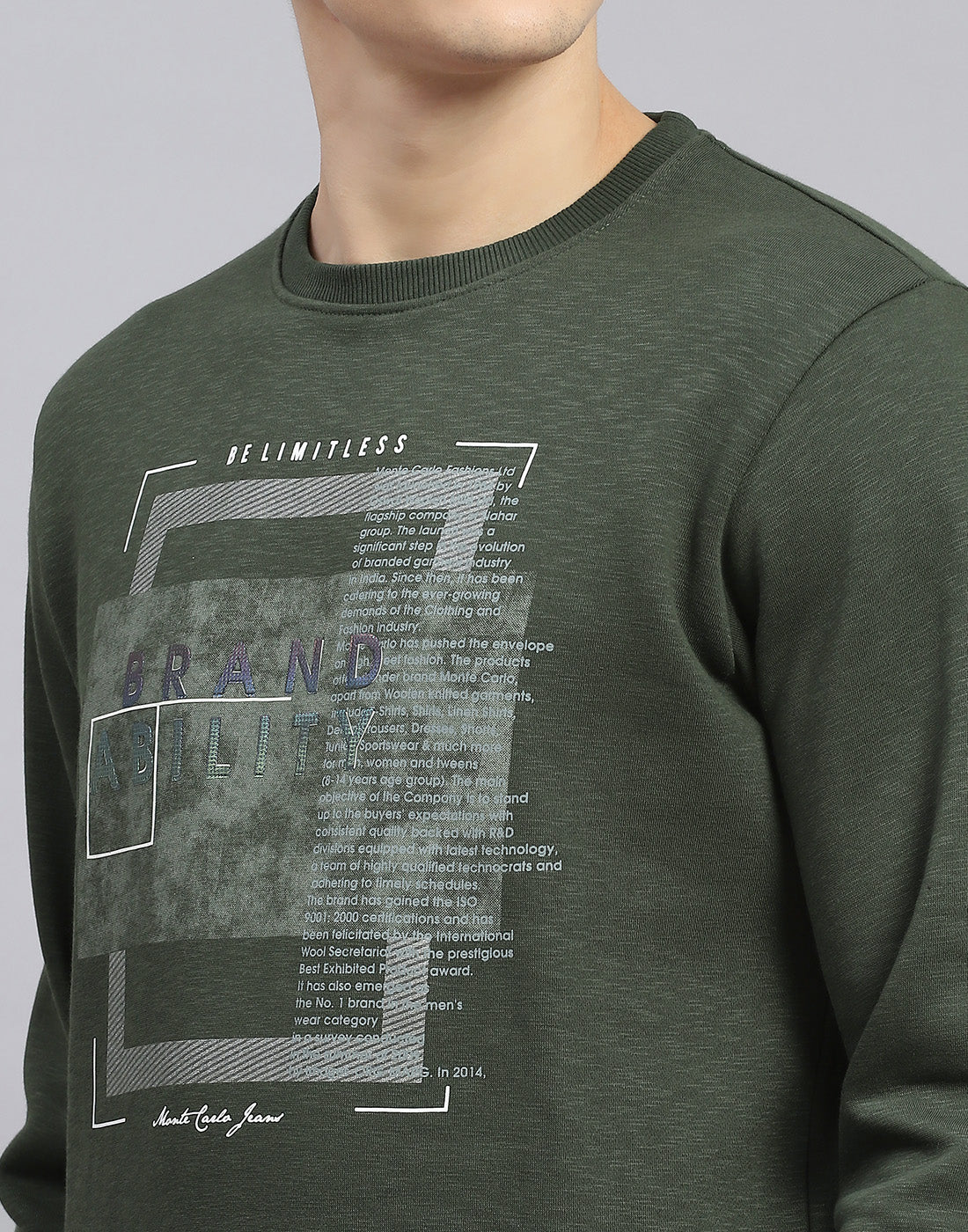 Men Olive Printed Round Neck Full Sleeve Sweatshirt - Image 8