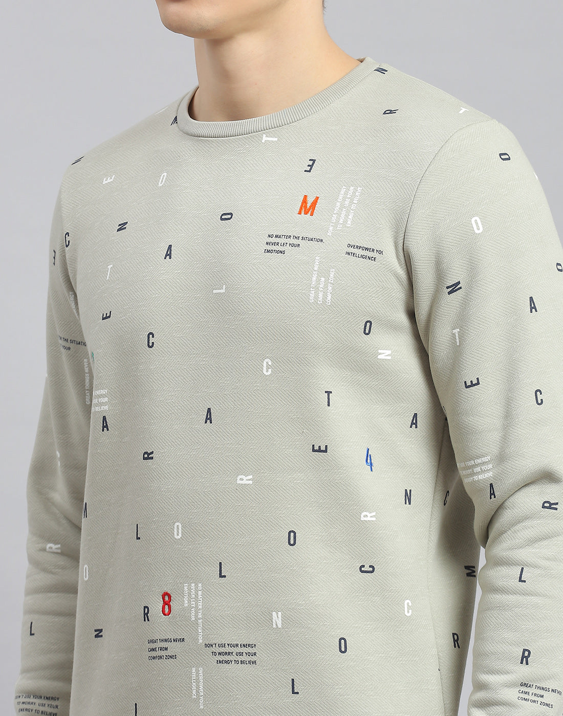 Men Olive Printed Round Neck Full Sleeve Sweatshirt - Image 6