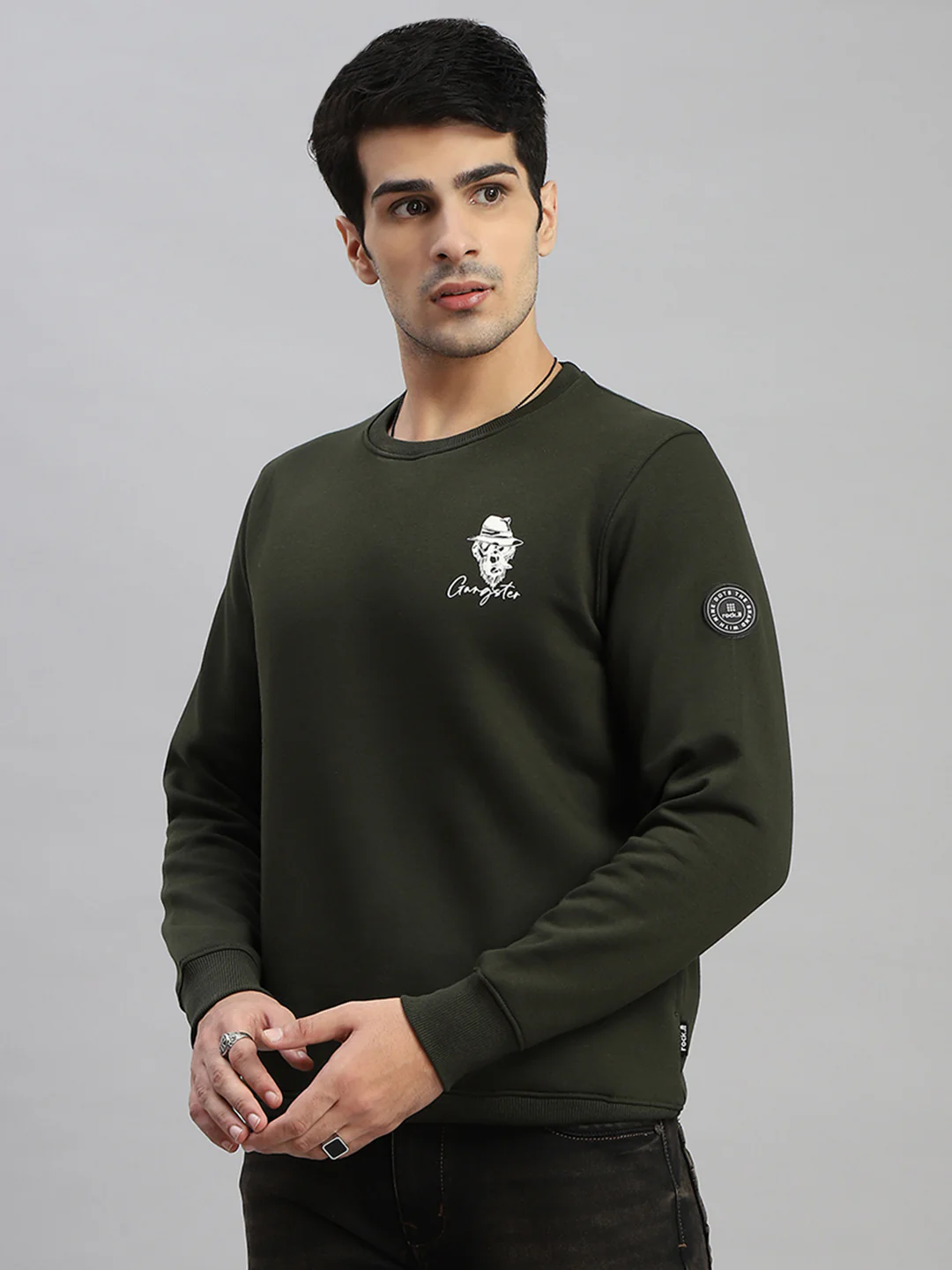 Rock.it Men Olive Printed Round Neck Full Sleeve Sweatshirt - Image 2